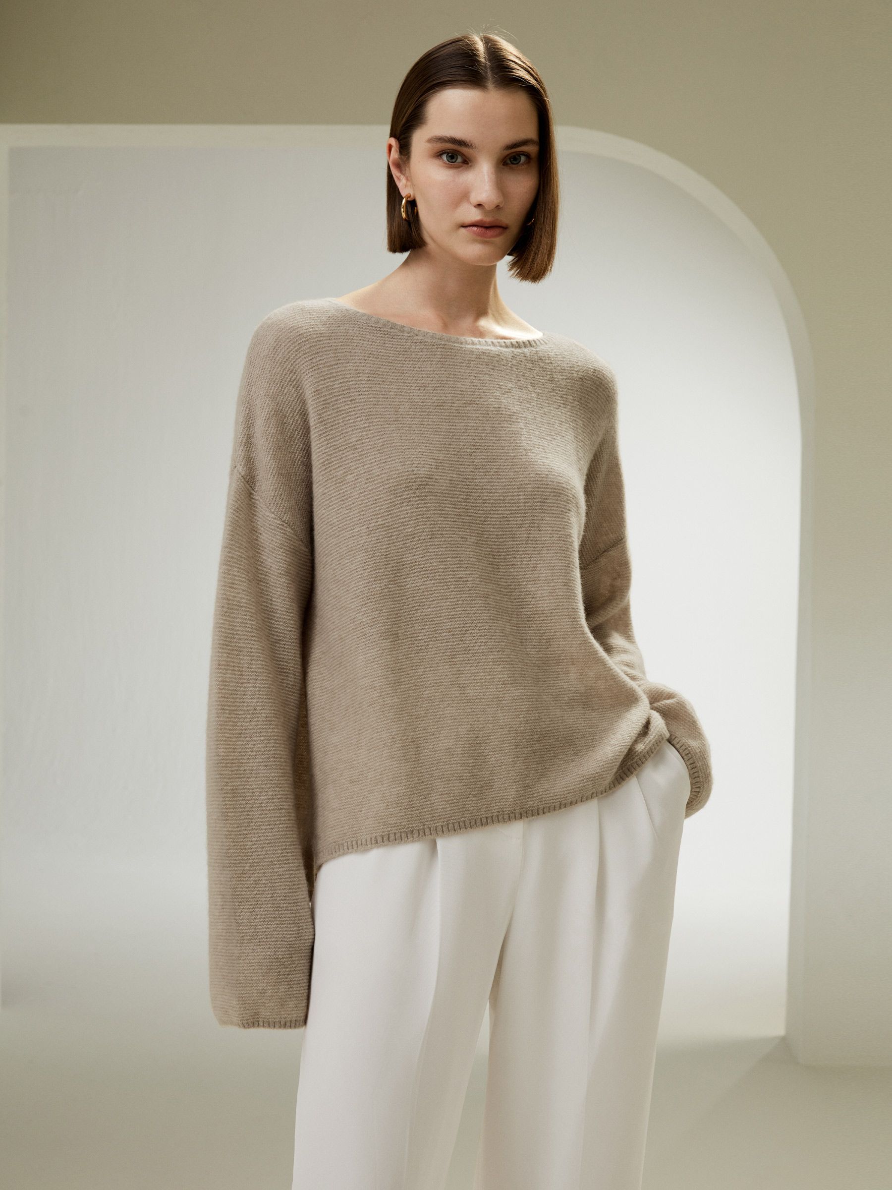 Relaxed Fit Drop-Shoulder Silk Cashmere Blend Sweatshirt