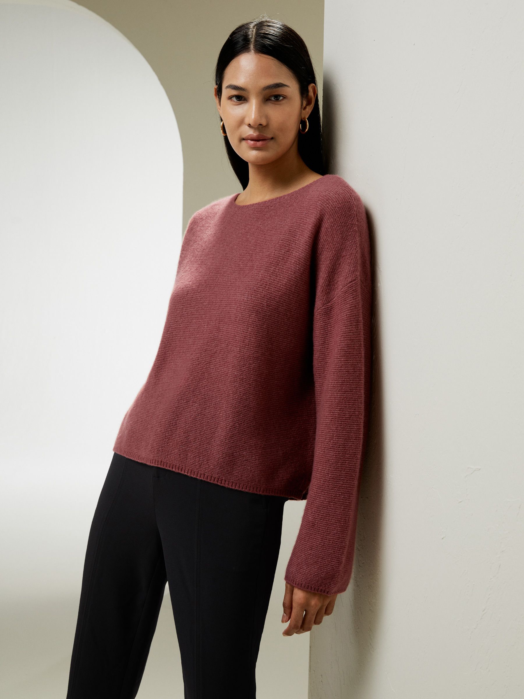 Relaxed Fit Drop-Shoulder Silk Cashmere Blend Sweatshirt