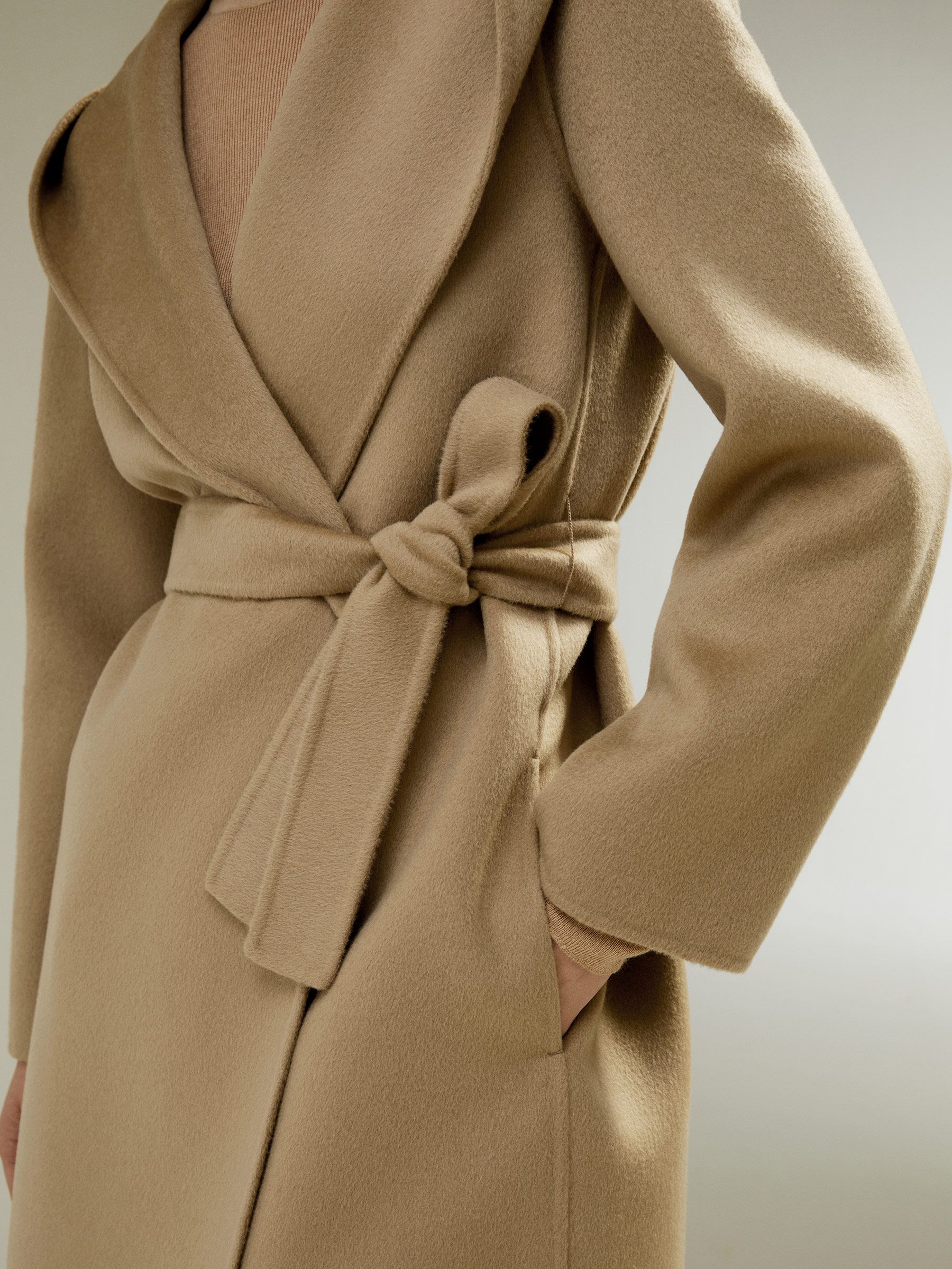 Cashmere-Wool-Blend Belted Short Hooded Coat