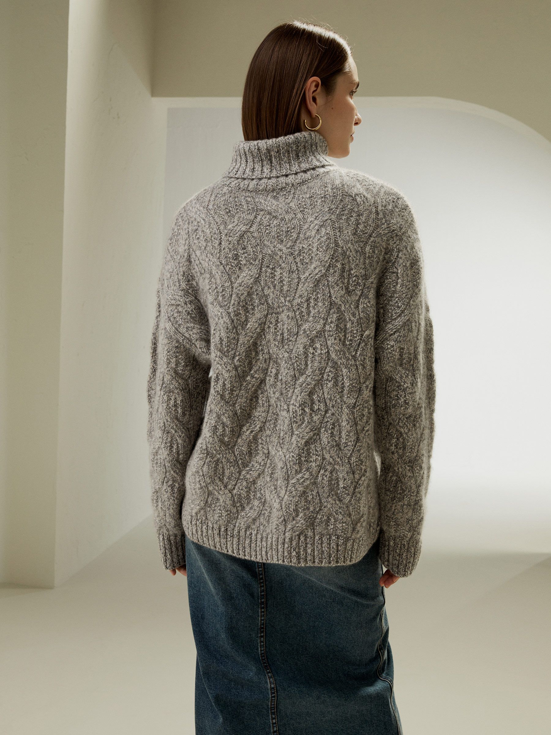 Cable-Knit Cashmere Turtleneck Sweater