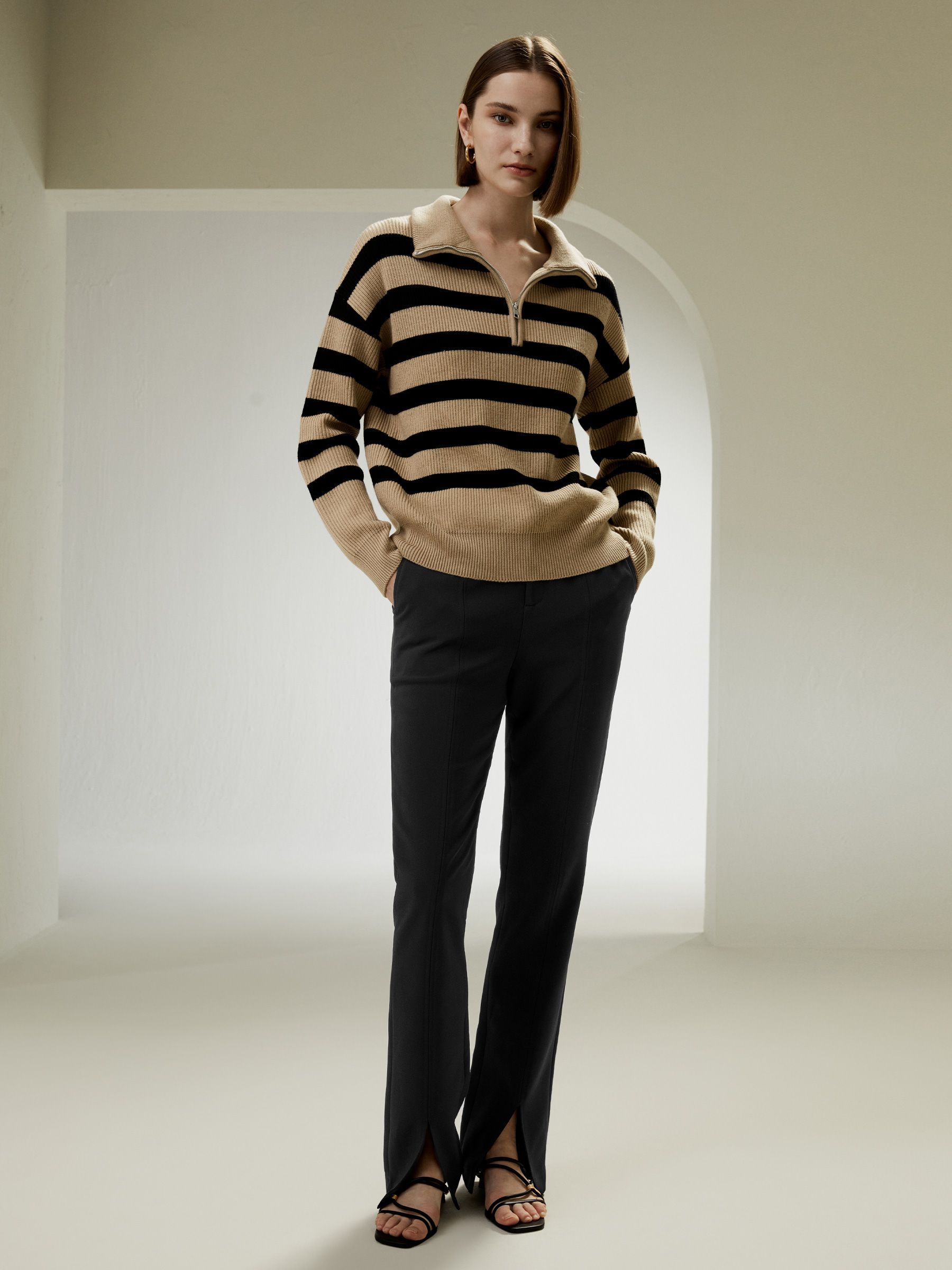 Collared Quarter-Zip Wool Sweater