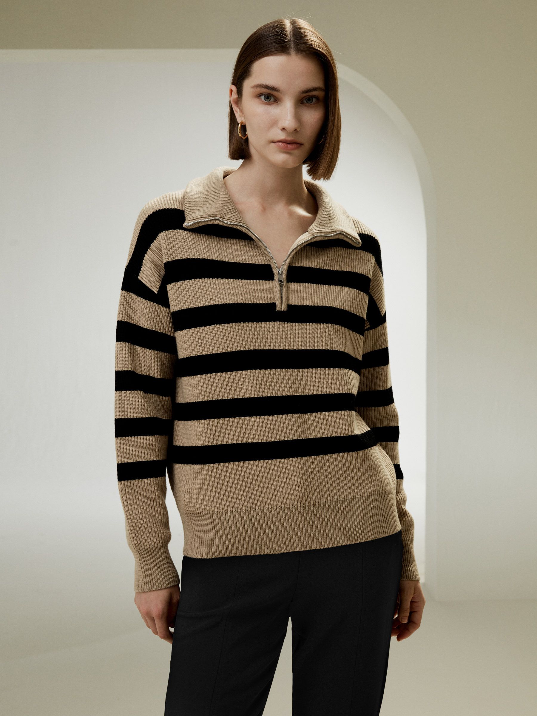 Collared Quarter-Zip Wool Sweater