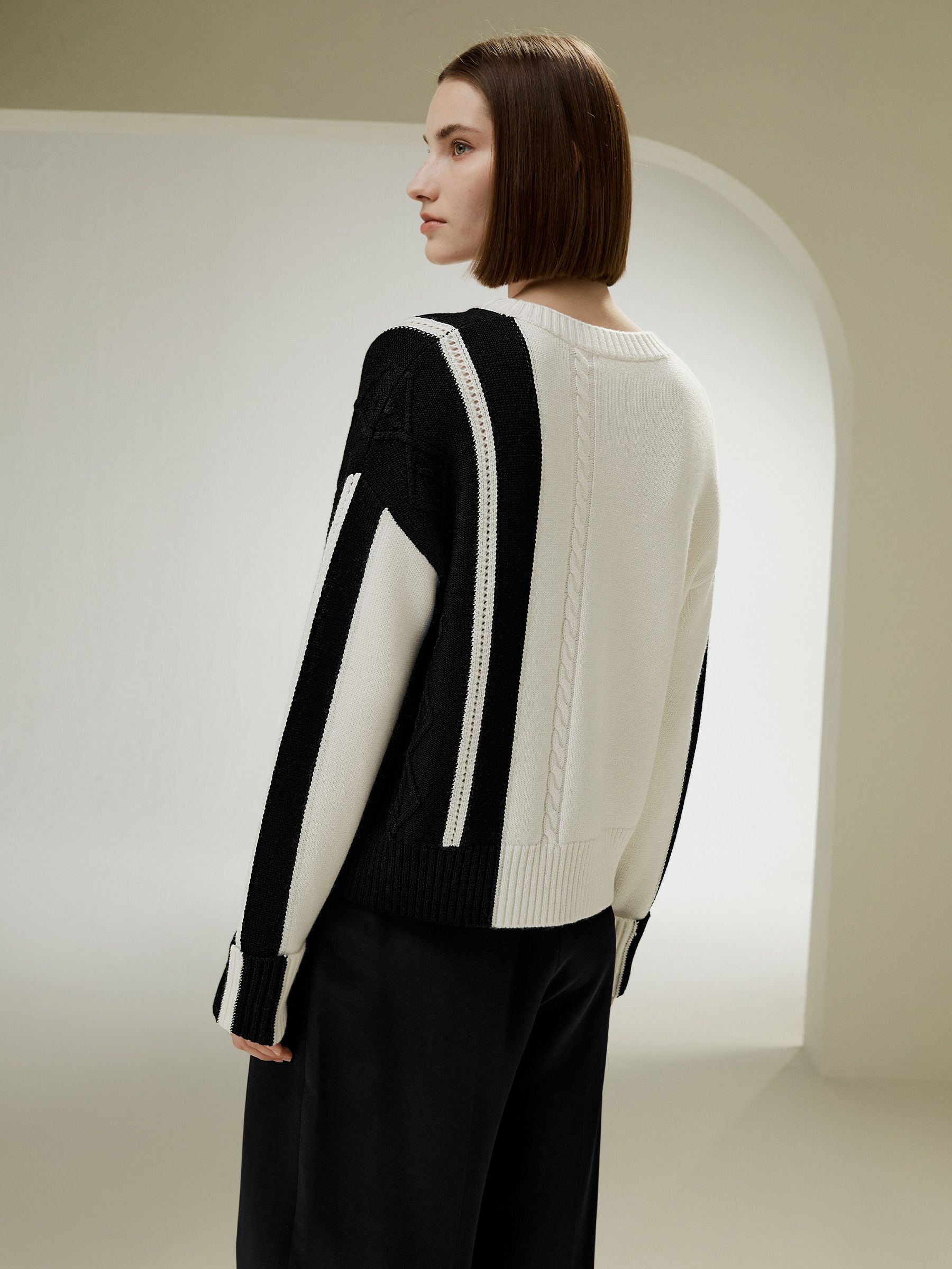 【메리지히님 착용】Bicolor stripe knit wool sweater