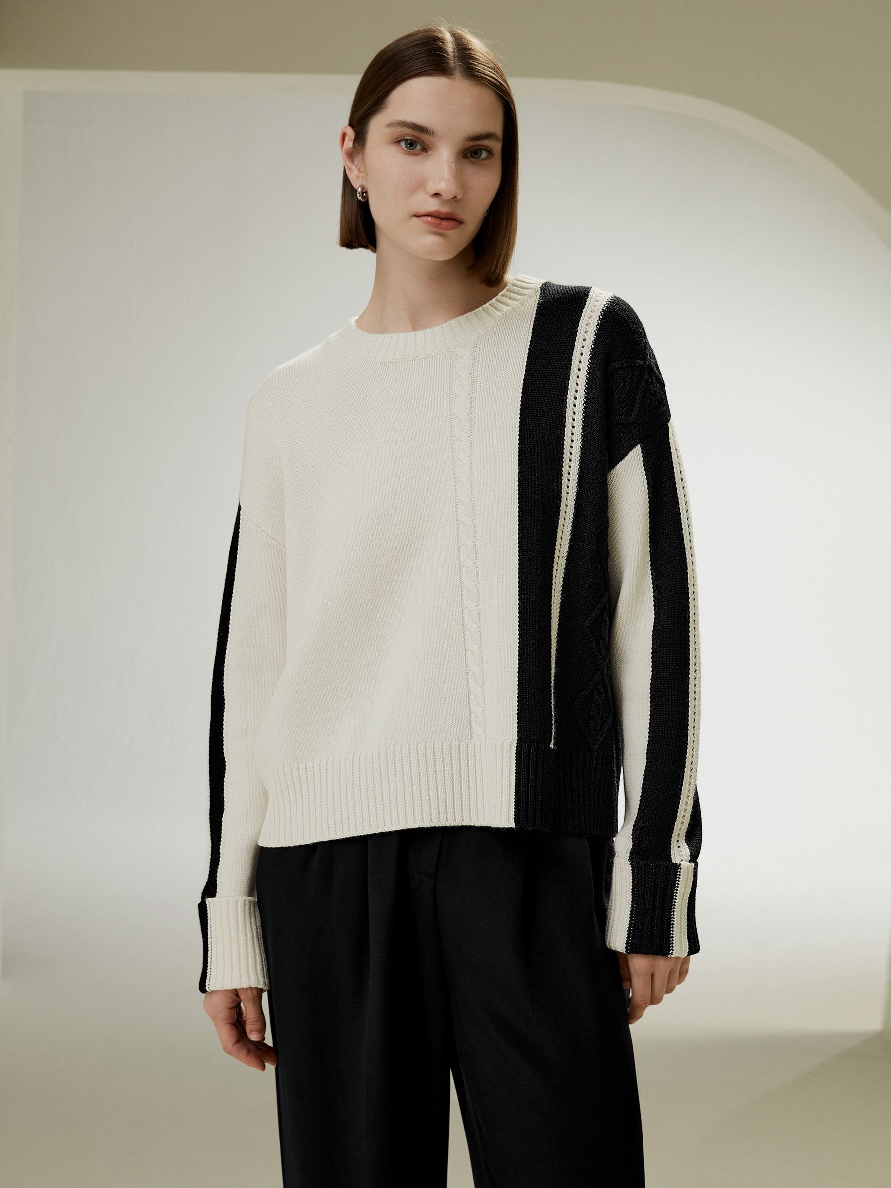 【메리지히님 착용】Bicolor stripe knit wool sweater