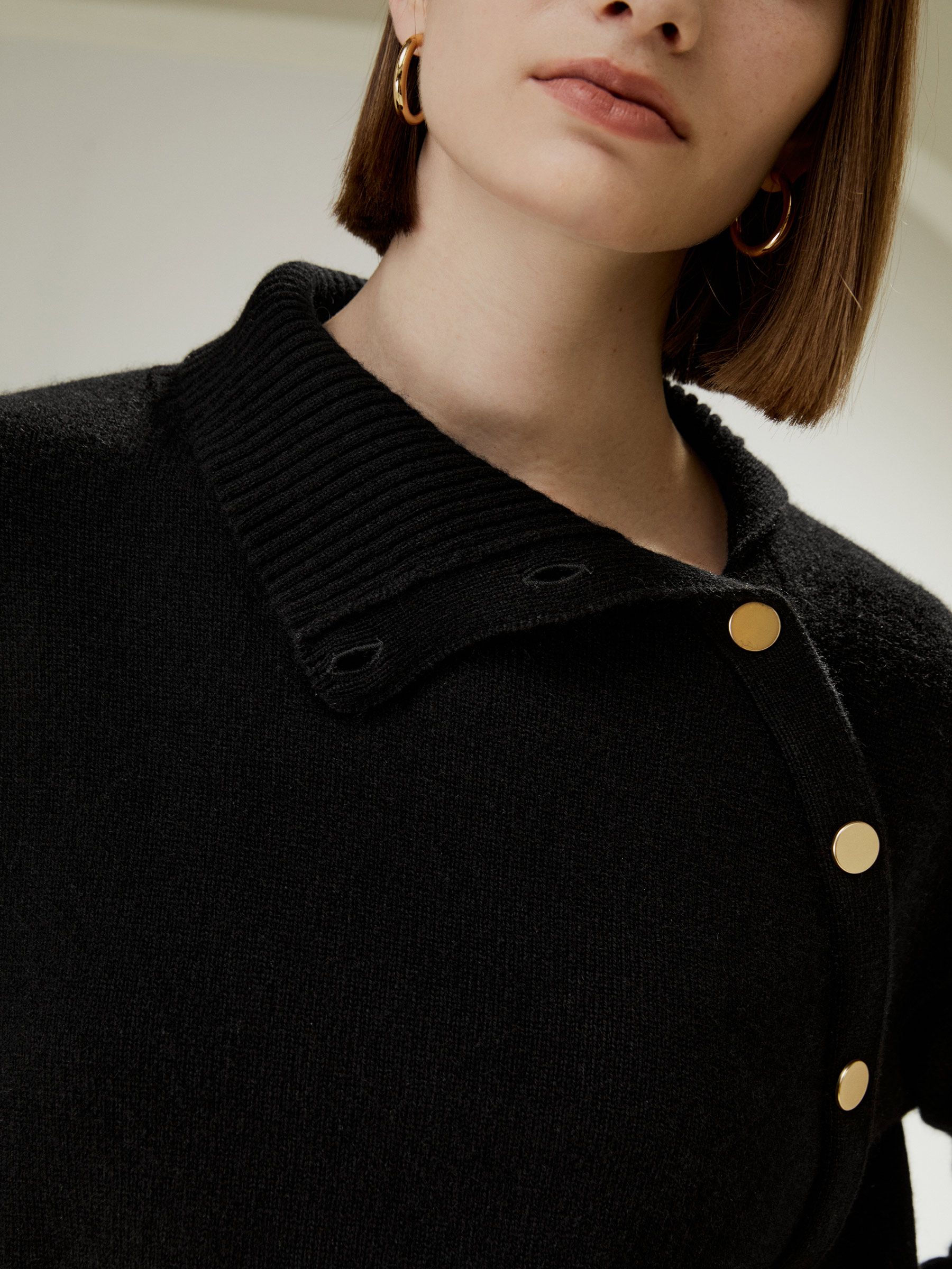 Cashmere Sweater With Row of Side Buttons