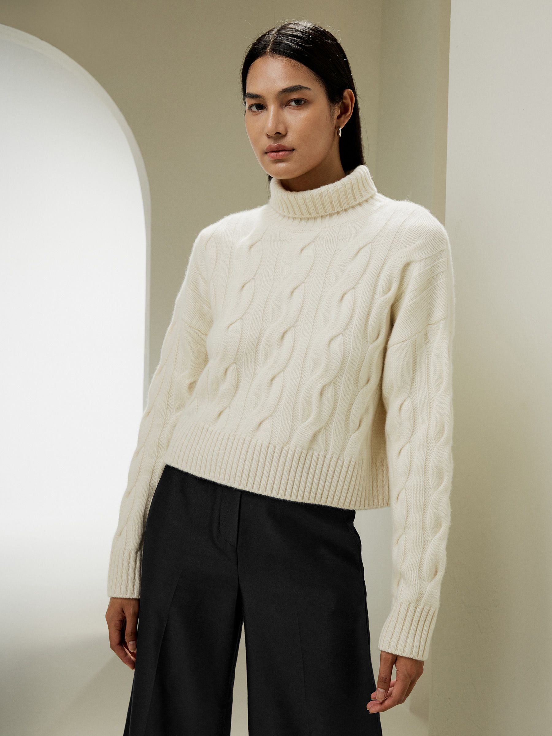 Cable Knit Cashmere Turtleneck Sweater