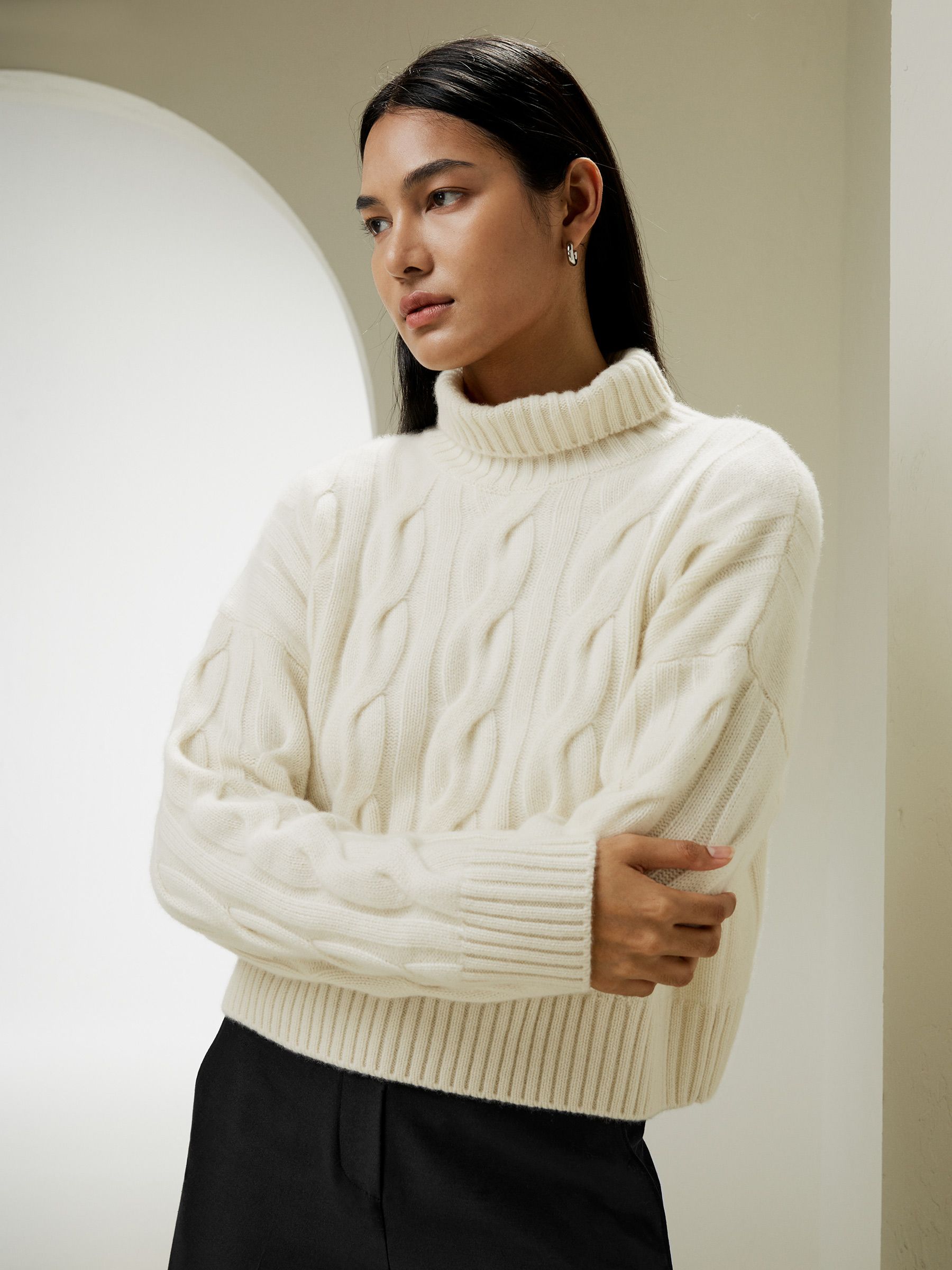 Cable Knit Cashmere Turtleneck Sweater