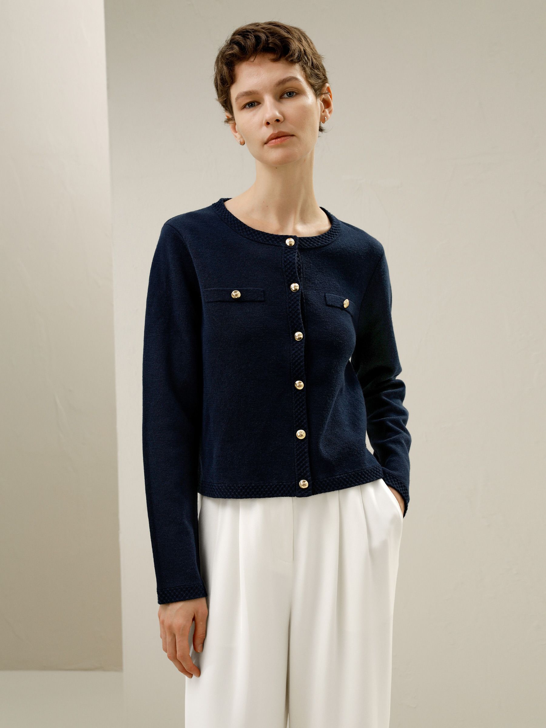 Wool Button-Front Sweater Lady Jacket