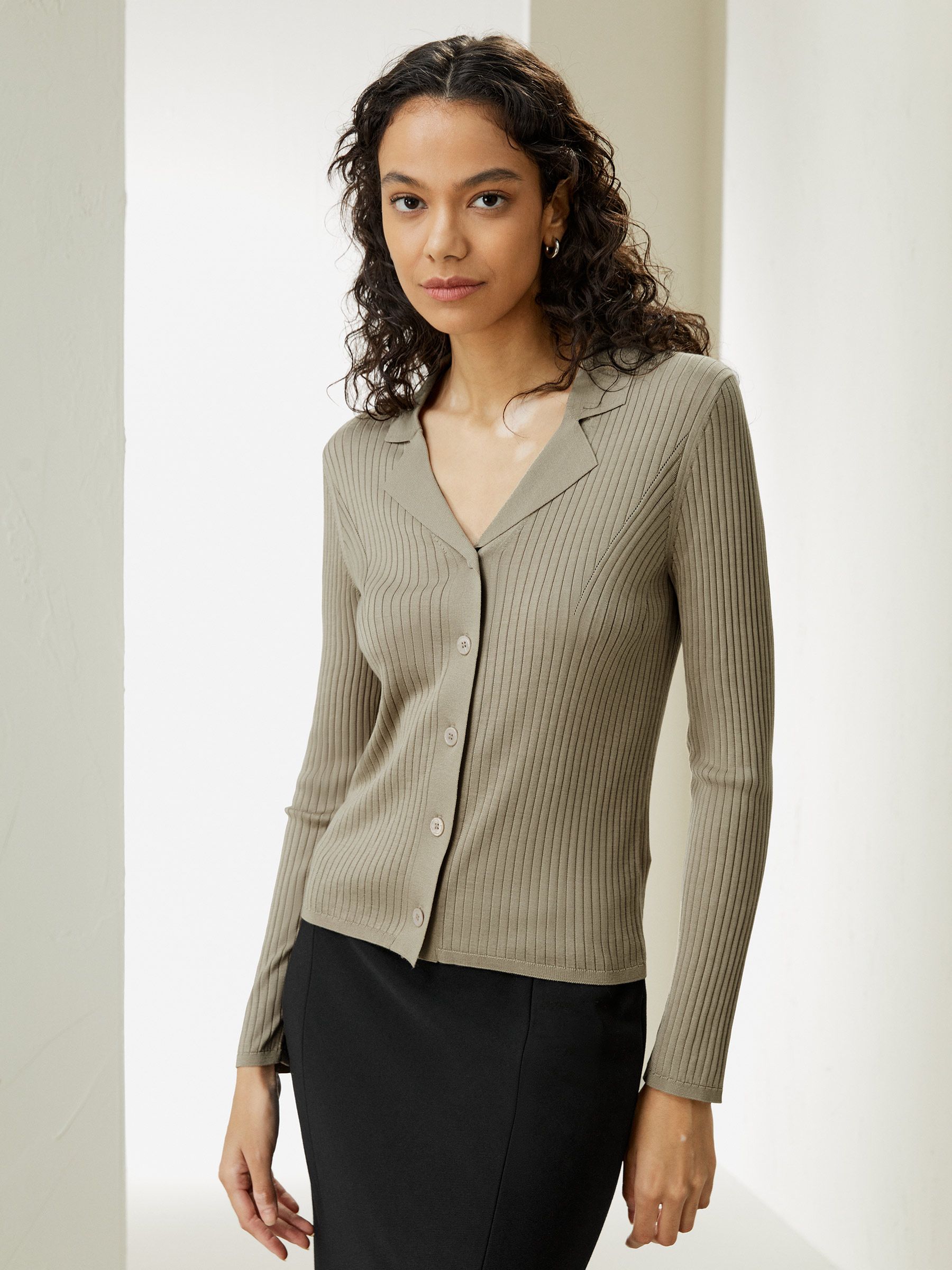 Lapel Collar Spun Silk Cardigan