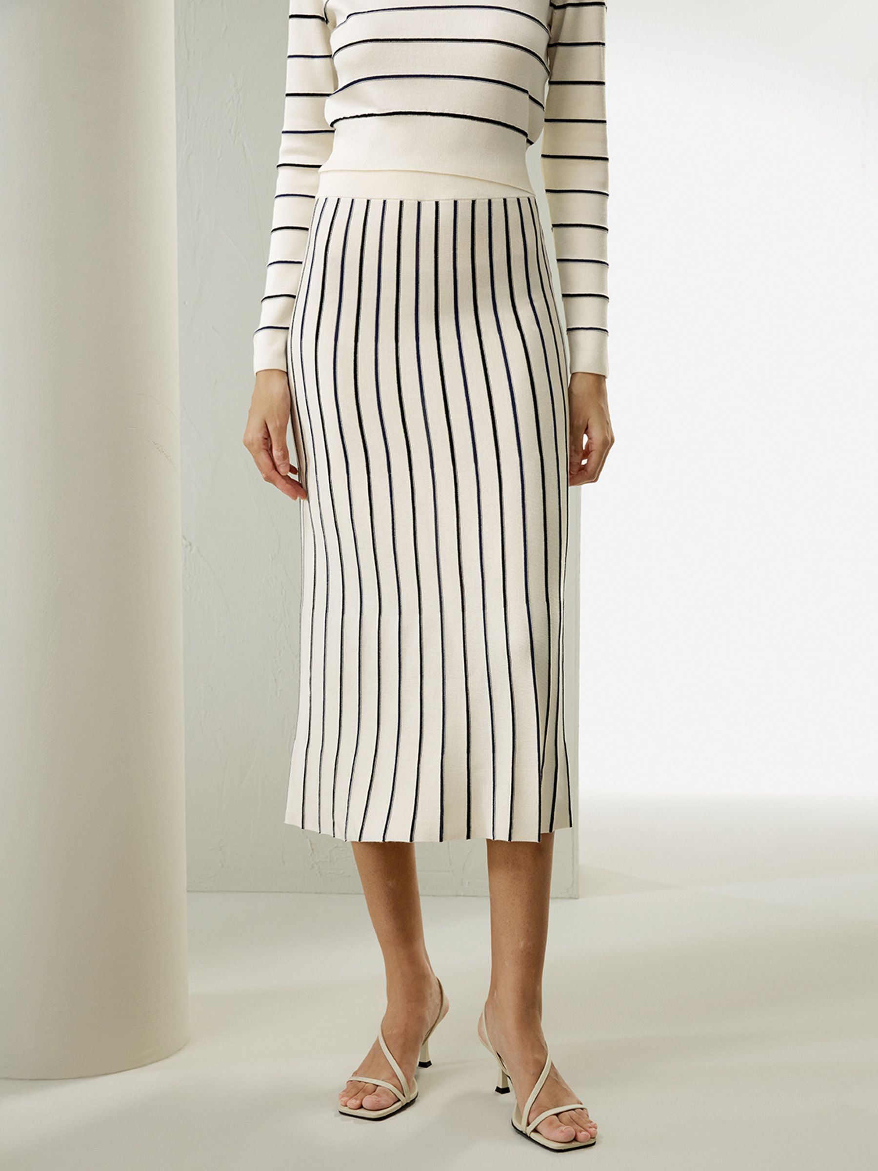 Pinstriped Silk Knitted Skirt