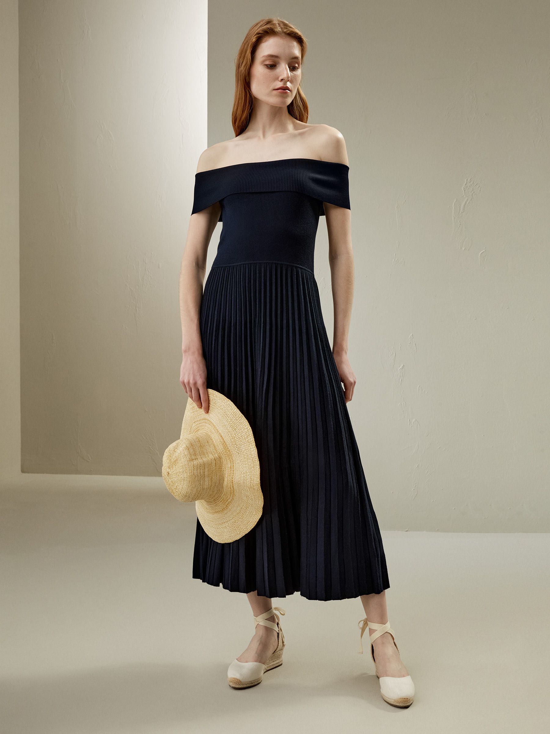 Off-Shoulder Hybrid Pleated Dress