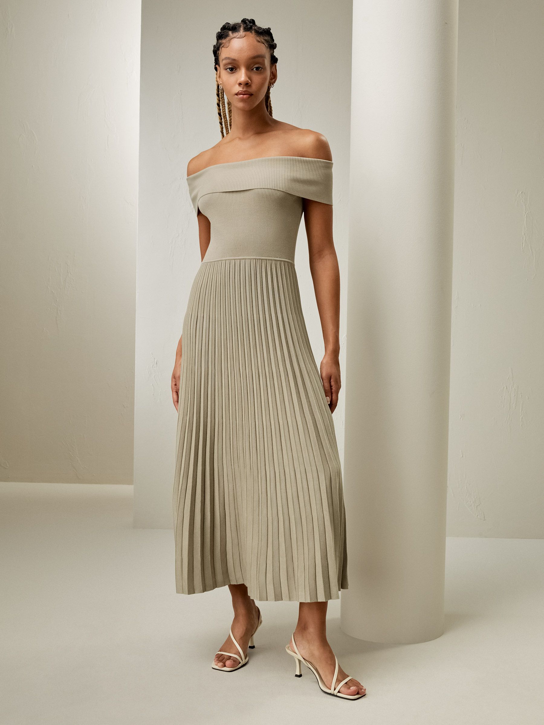 Off-Shoulder Hybride Geplooide Jurk