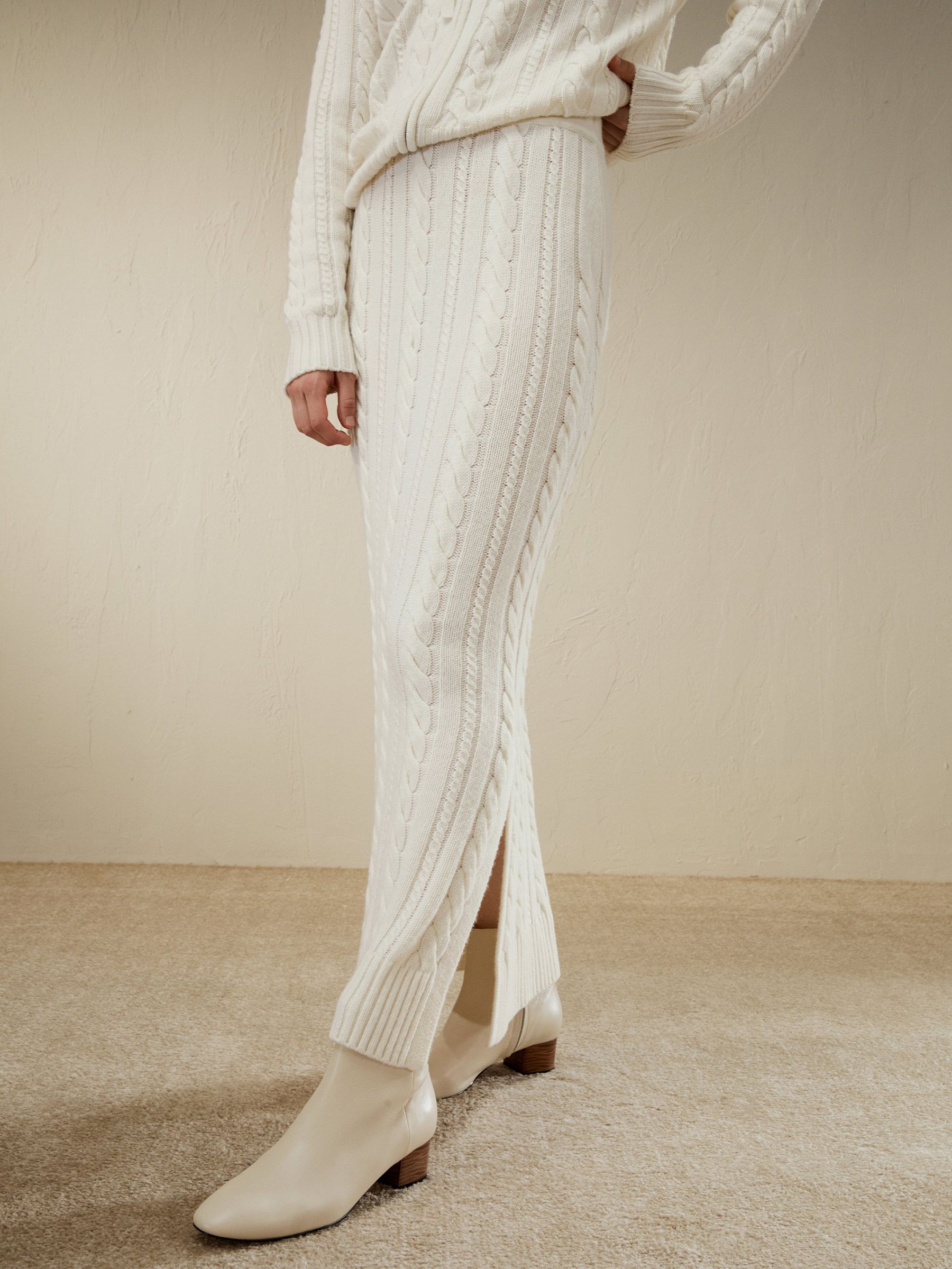 Cable Knit Wool Maxi Skirt