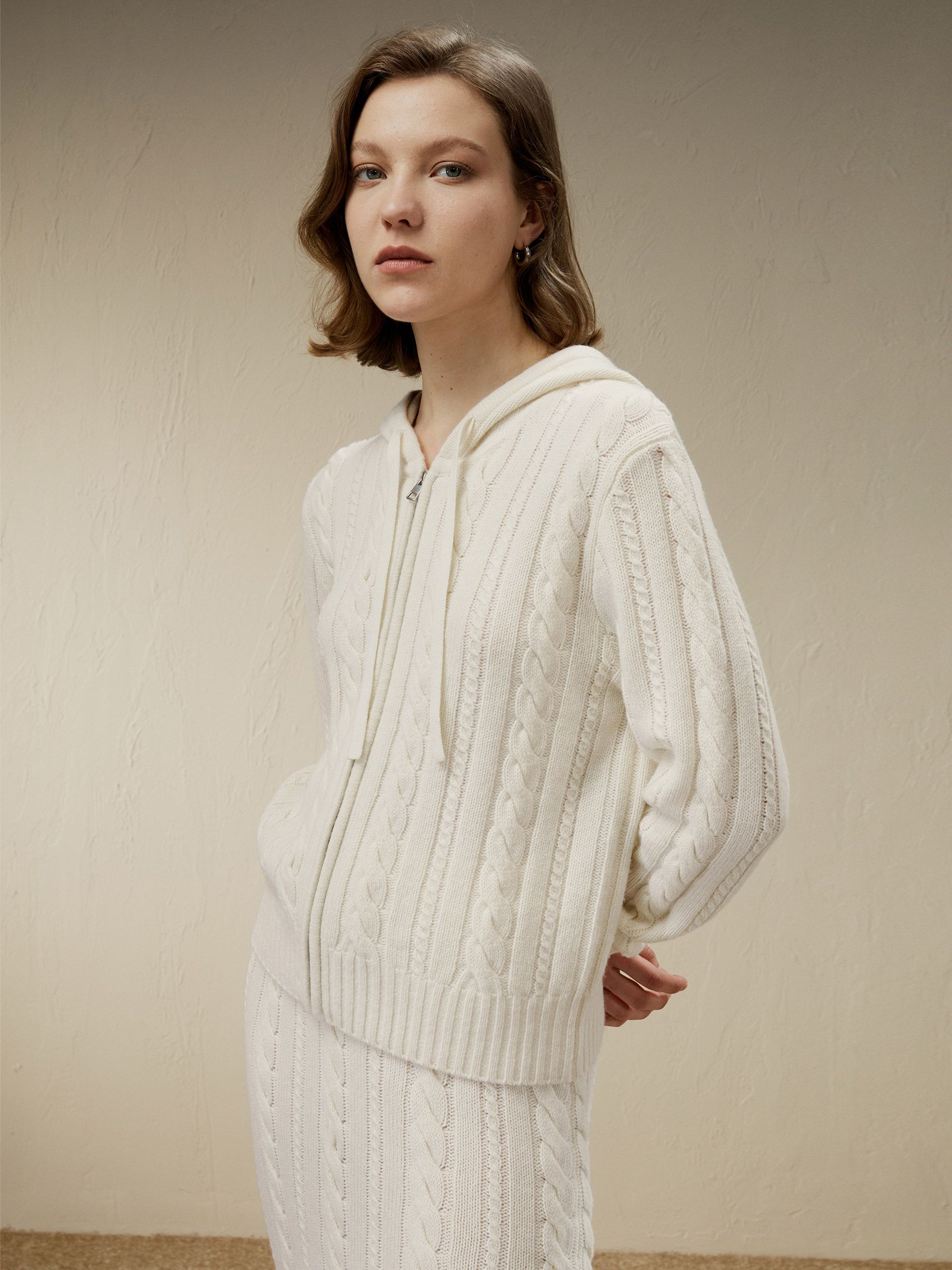 Bela Cable-Knit Wool-Cashmere Blend Hoodie