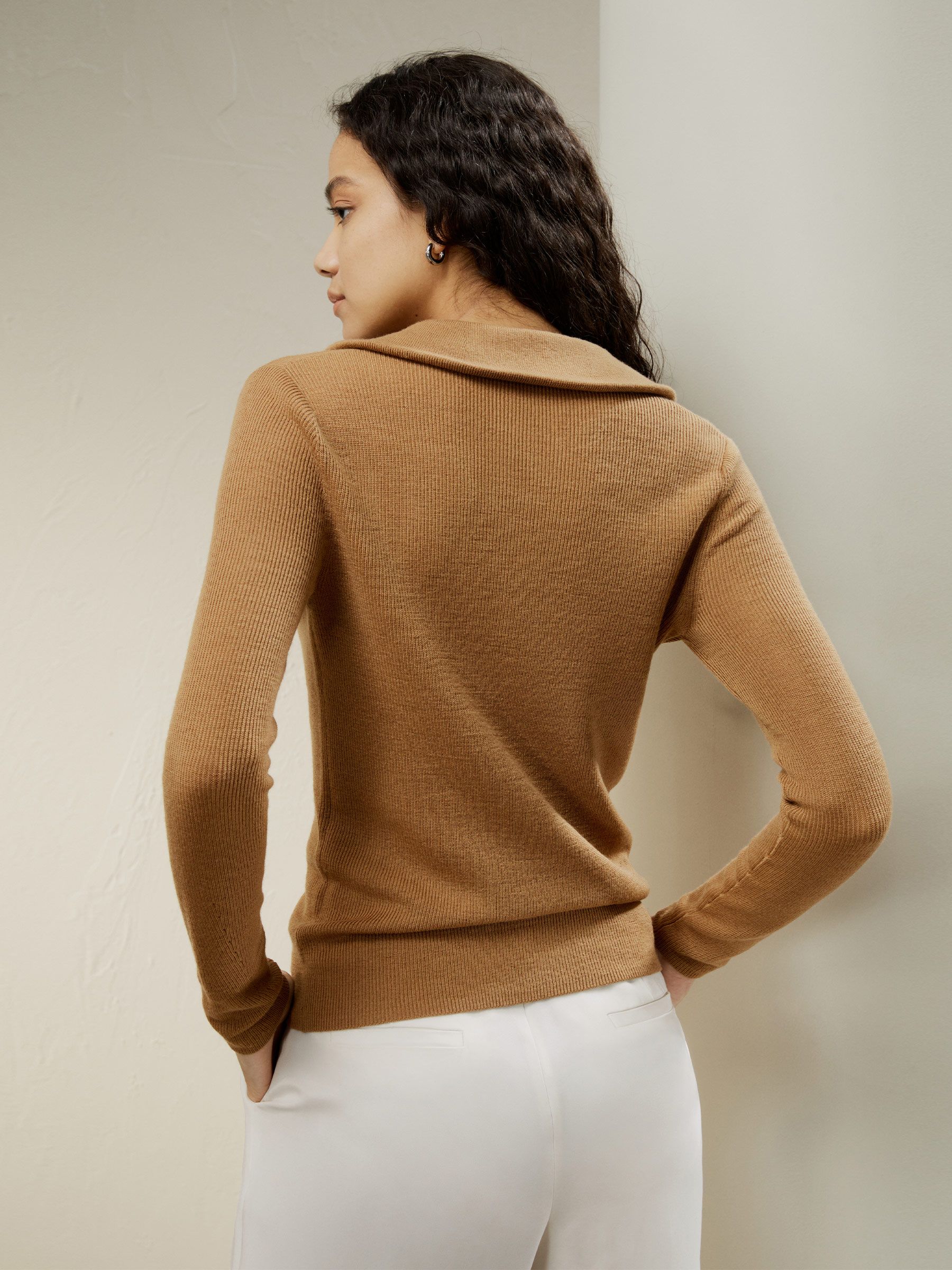 Gaia Ribbed Half Zip Ultra-fine Merino Wool Sweater