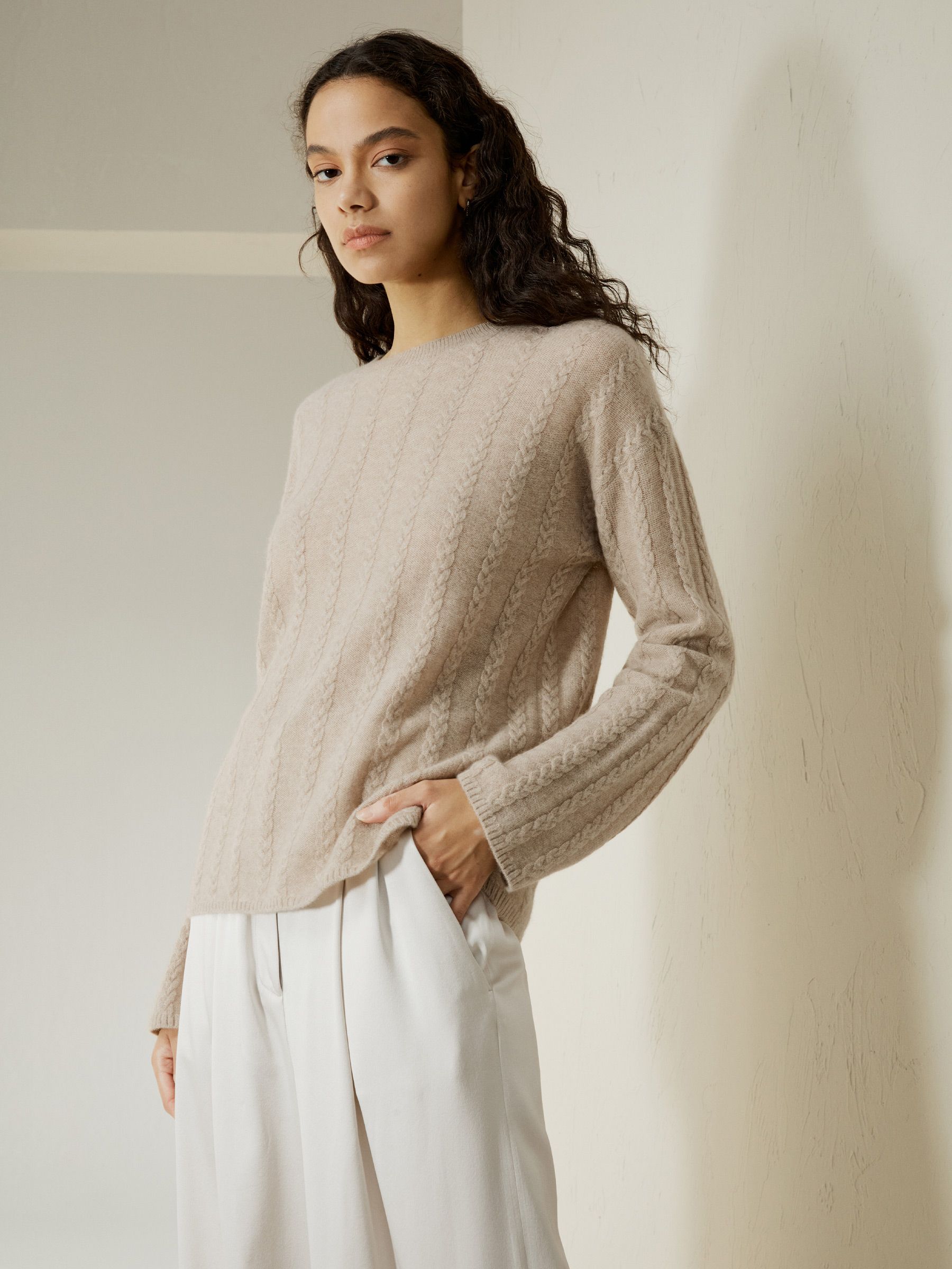 Semi-Sheer Cable-knit Cashmere Sweater