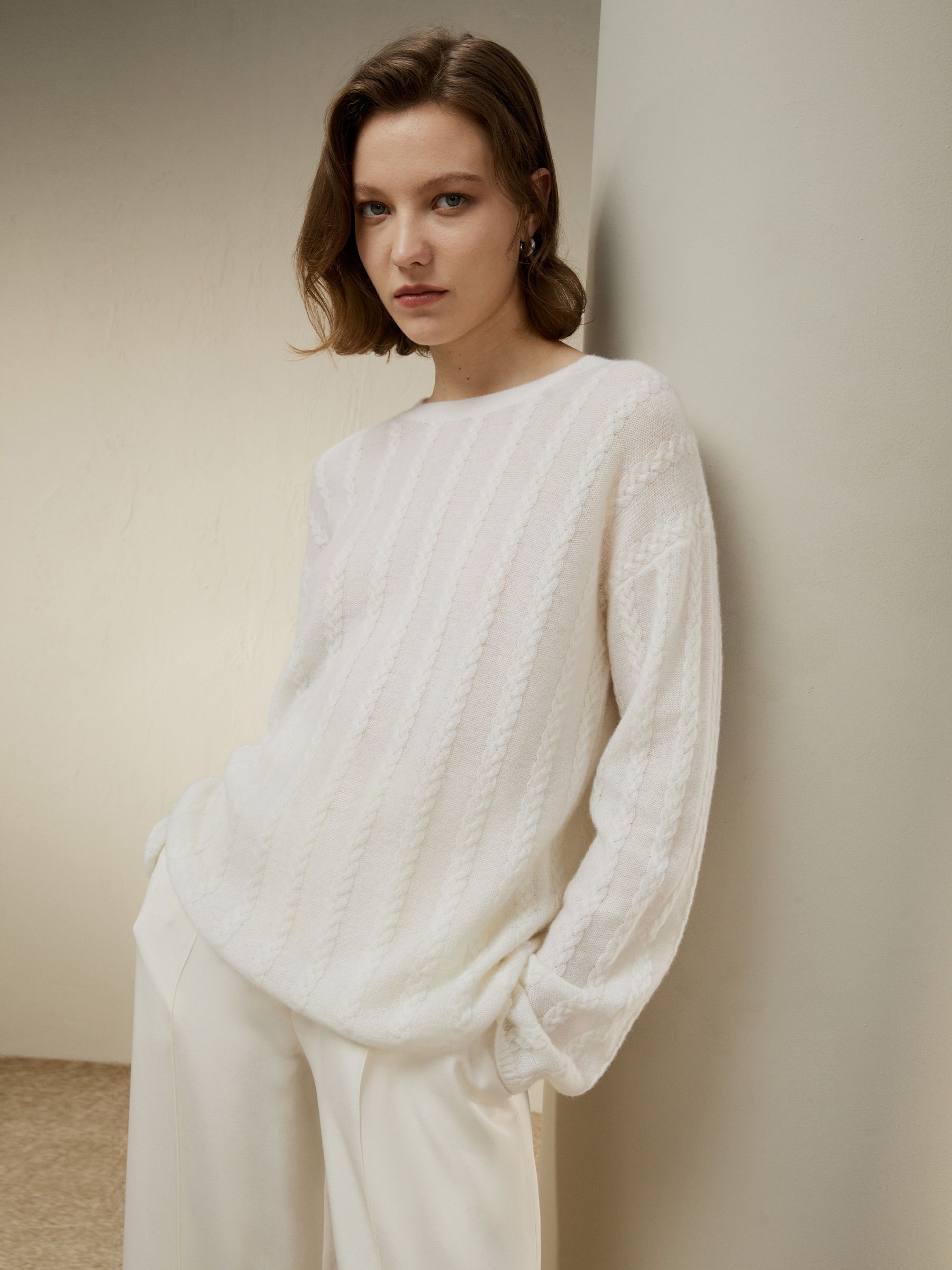 Semi-Sheer Cable-knit Cashmere Sweater