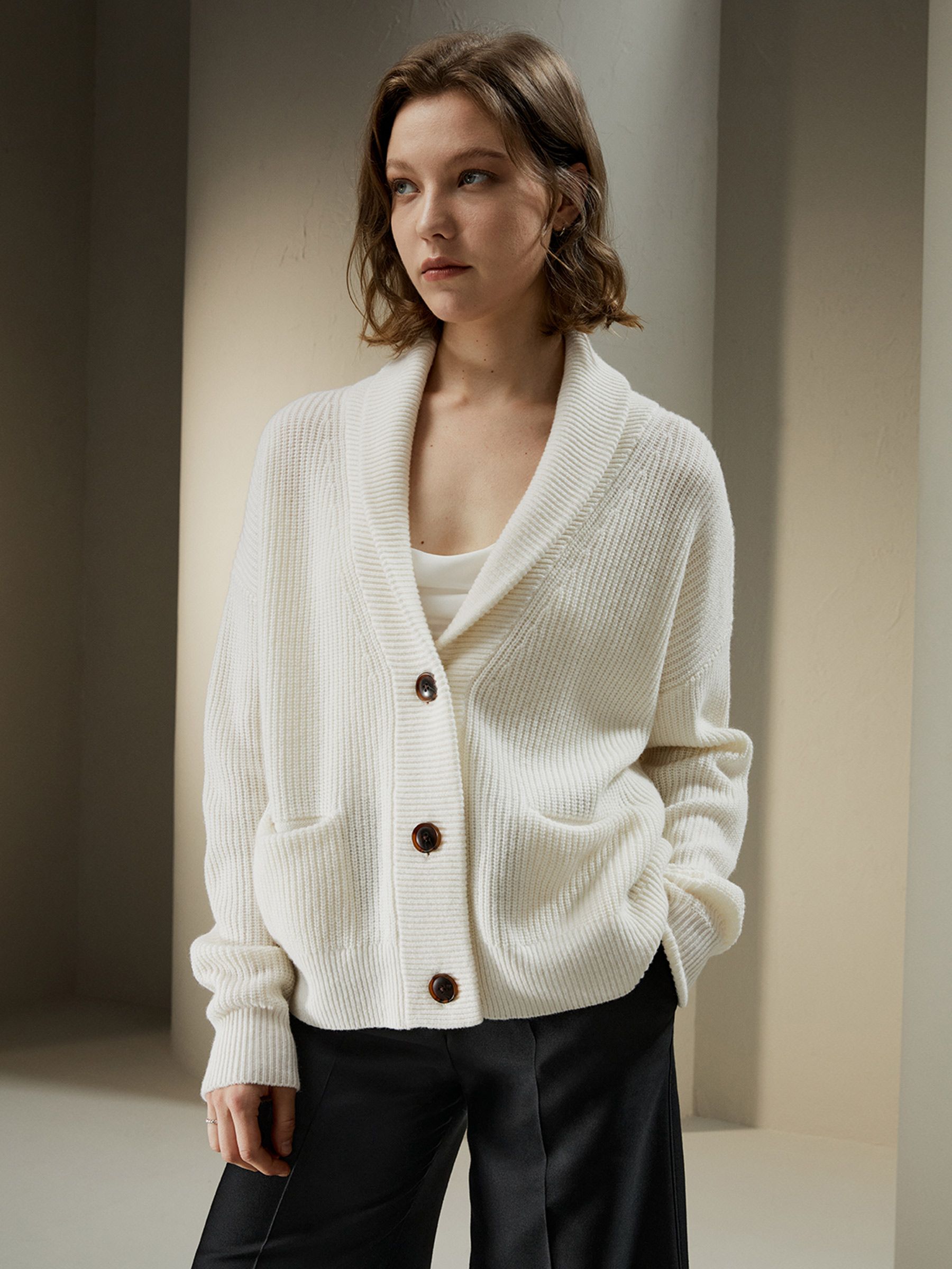 Wool-Cashmere Blend Shawl Collar Cardigan