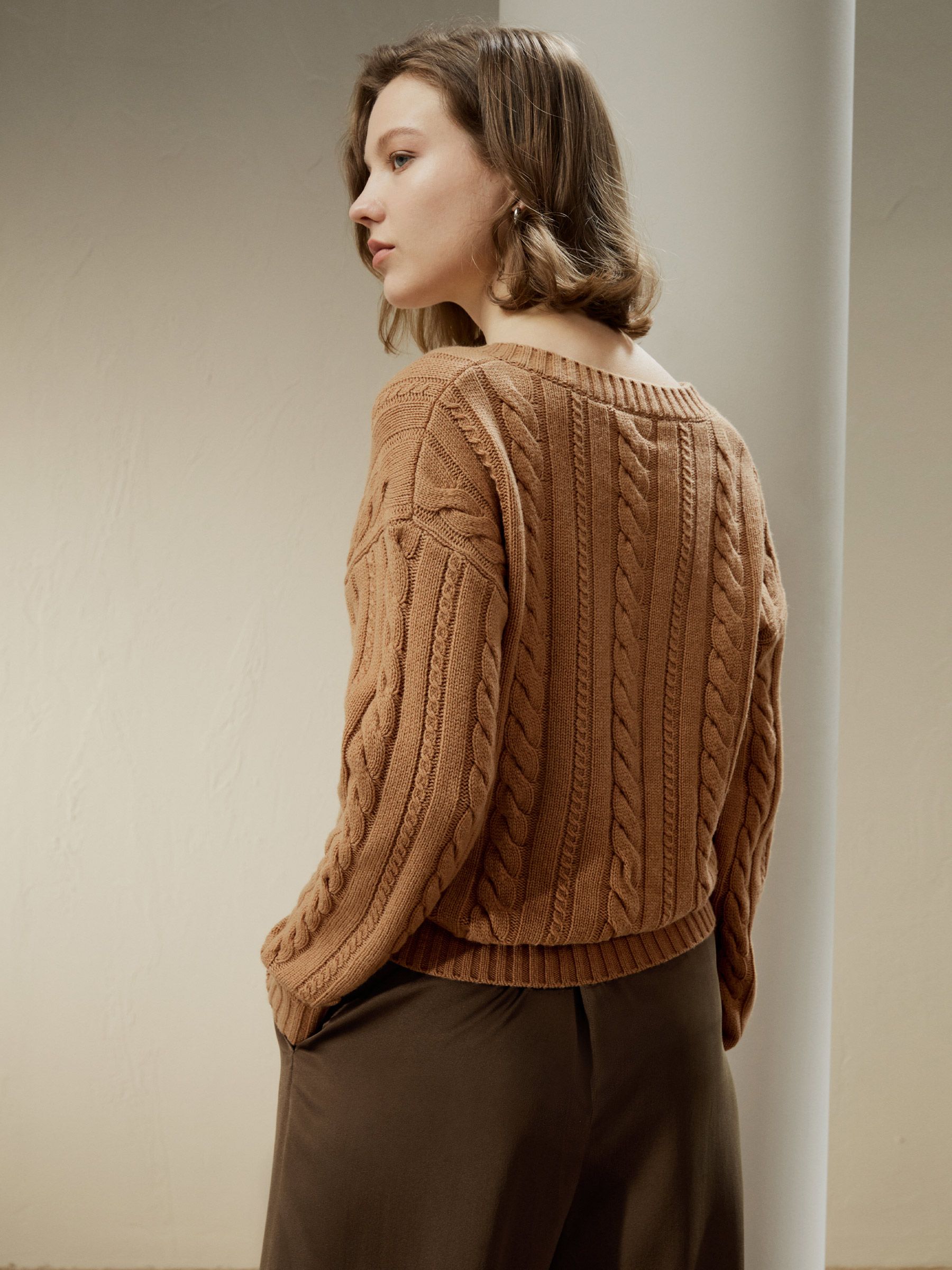 Pull en mélange de laine et de cachemire à tricot torsadé