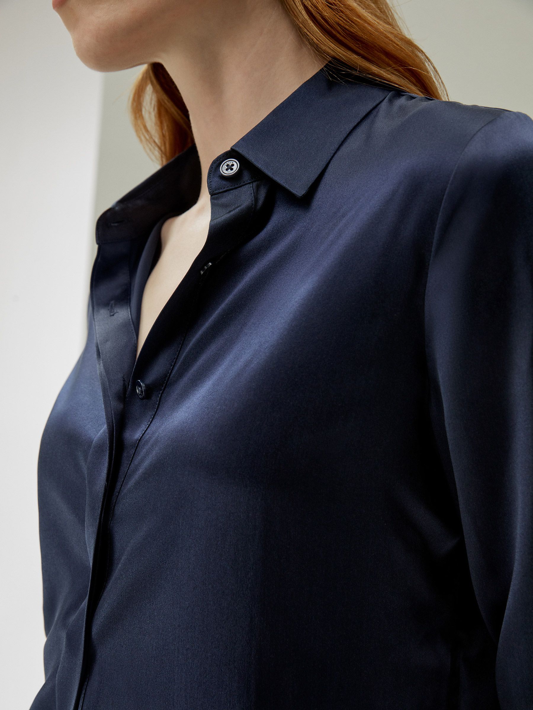 Basic Concealed Placket Women Silk Shirt