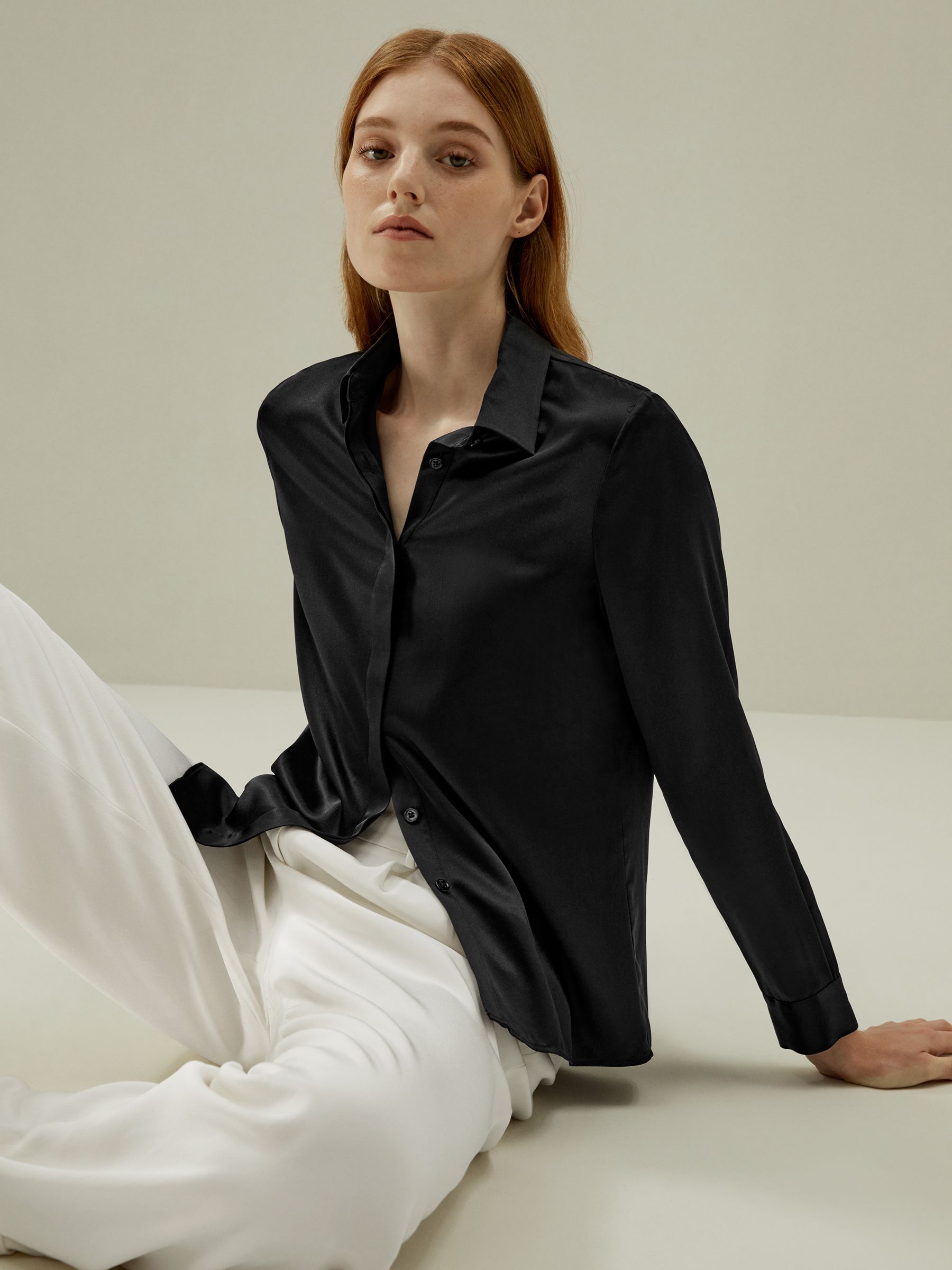 Basic Concealed Placket women Silk Shirt