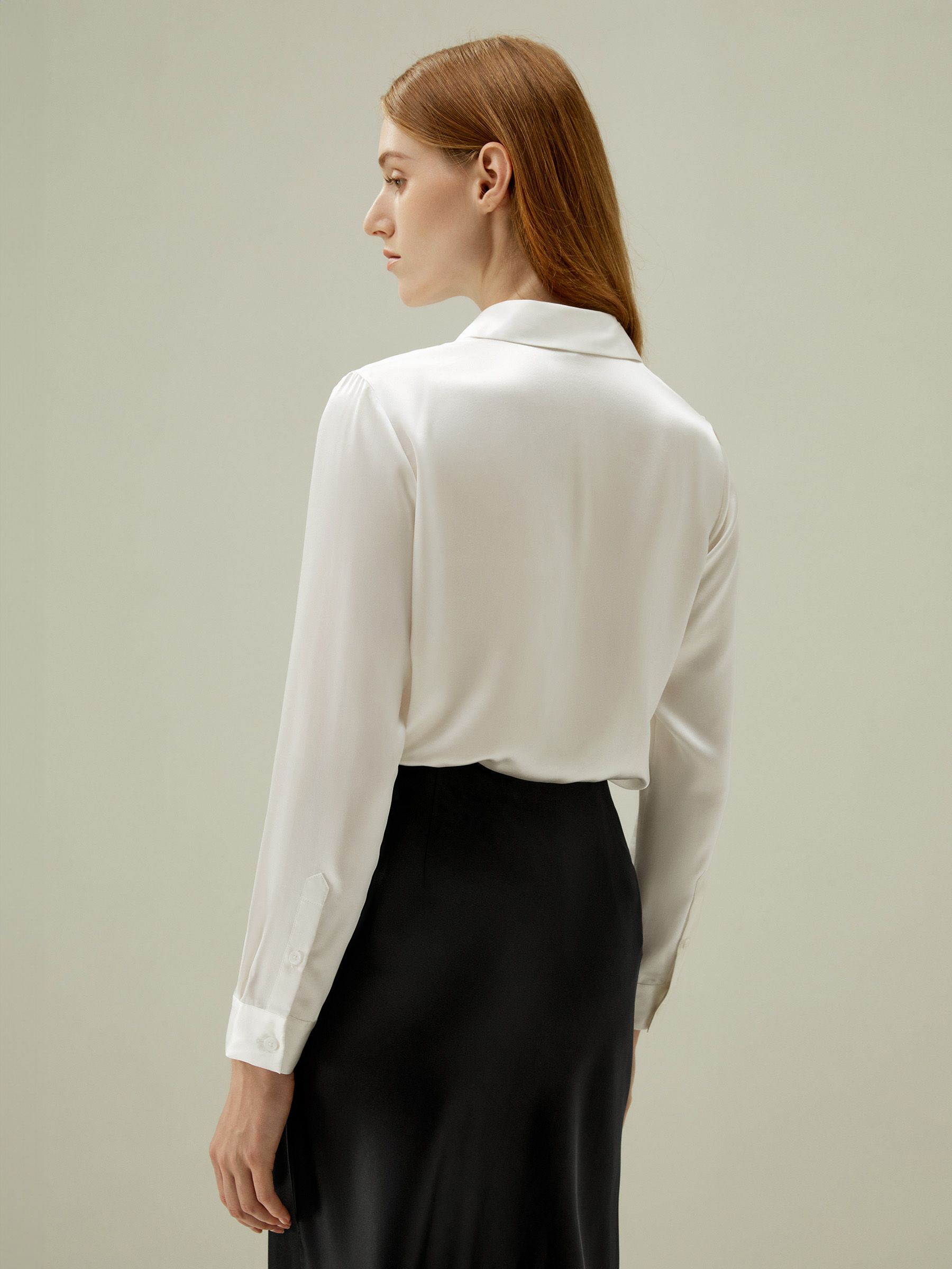 Basic Concealed Placket women Silk Shirt