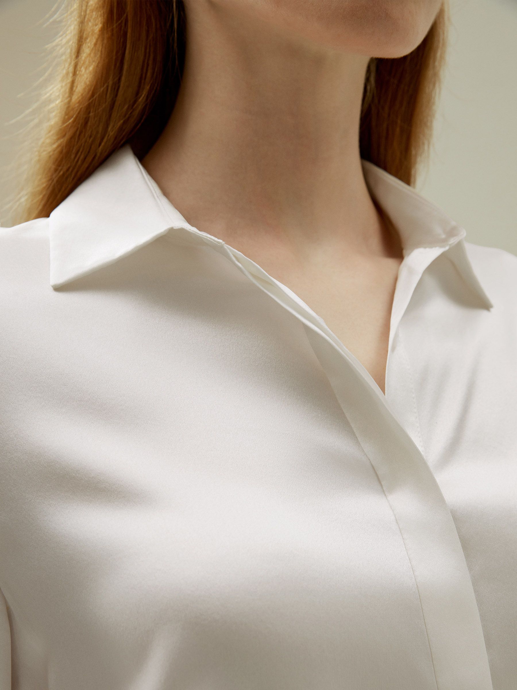 Basic Concealed Placket women Silk Shirt