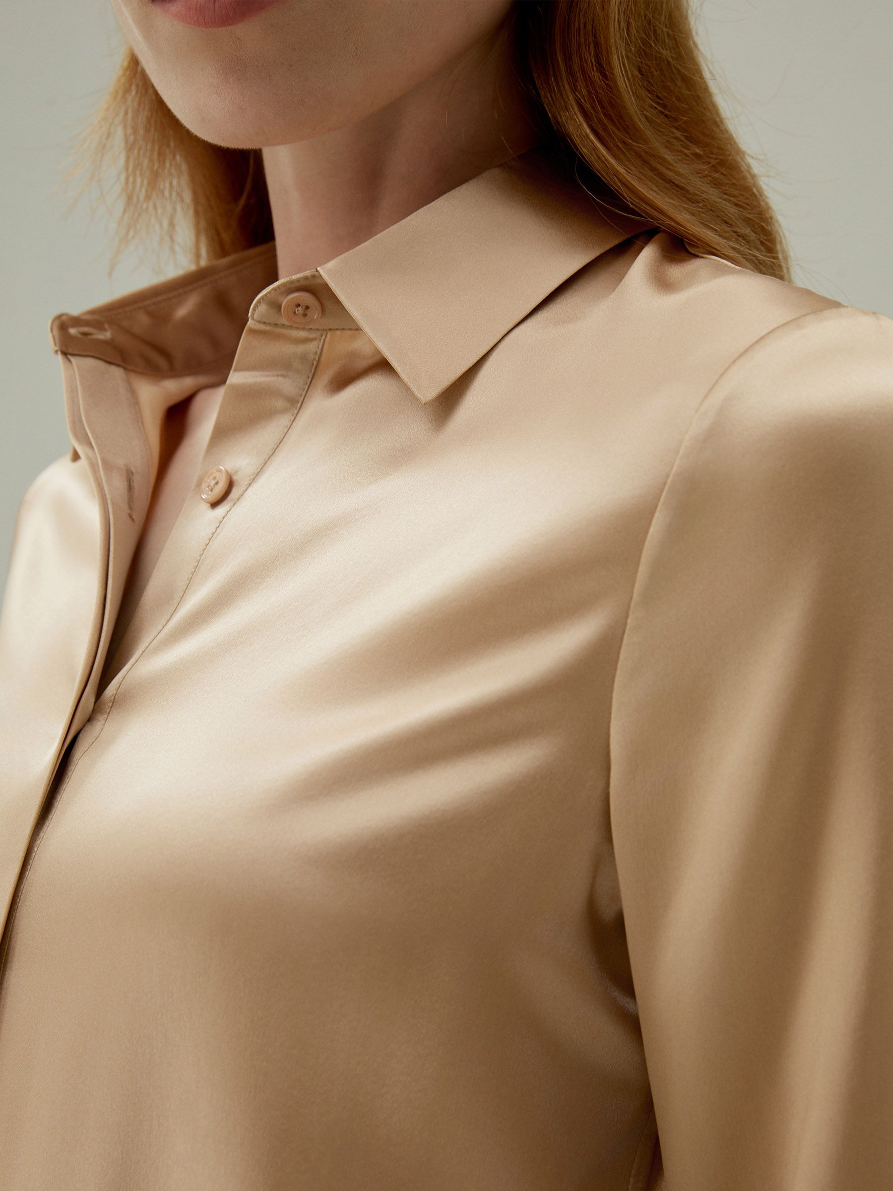 Basic Concealed Placket women Silk Shirt