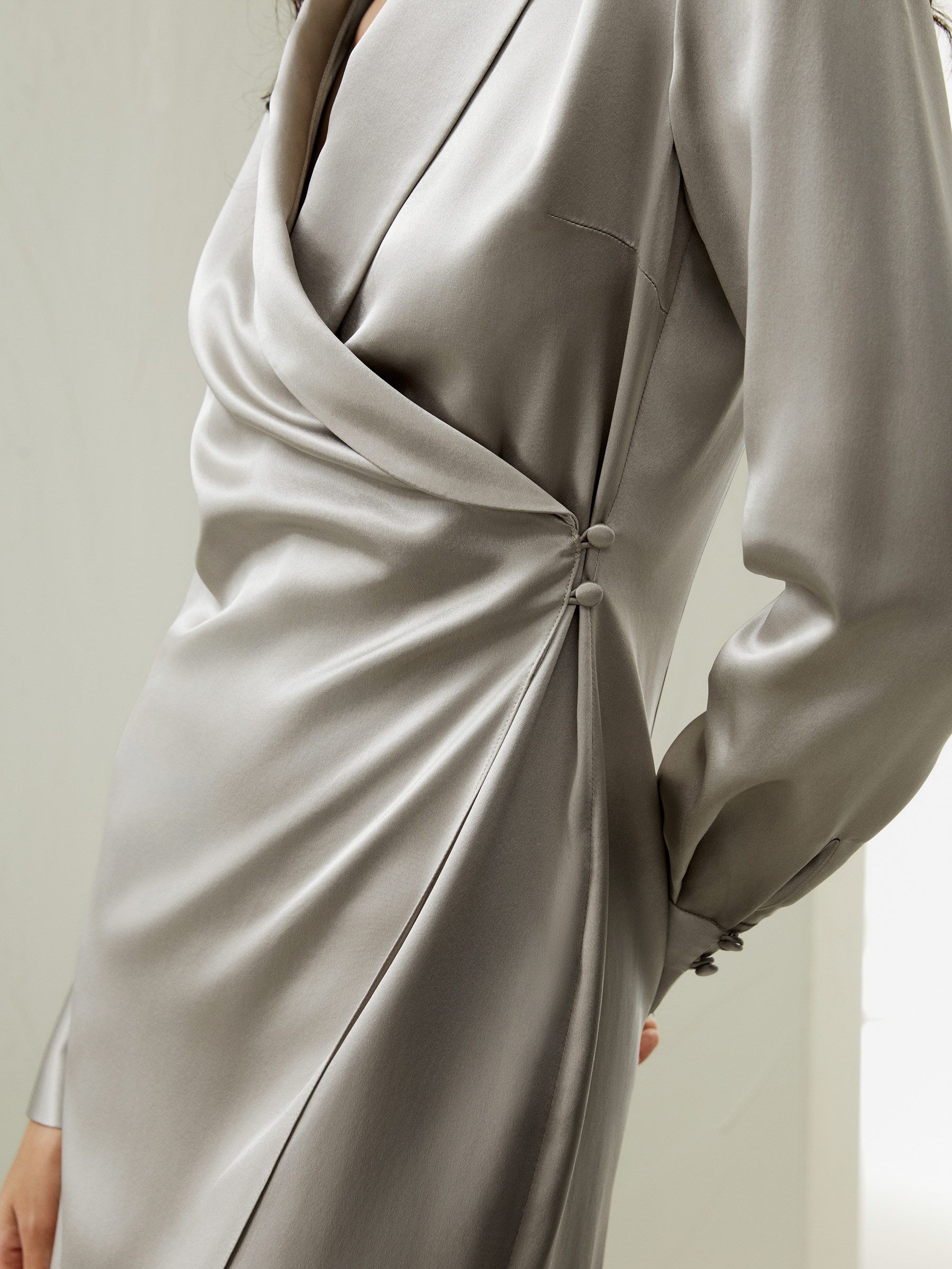 Shawl Collar Silk Wrap Dress