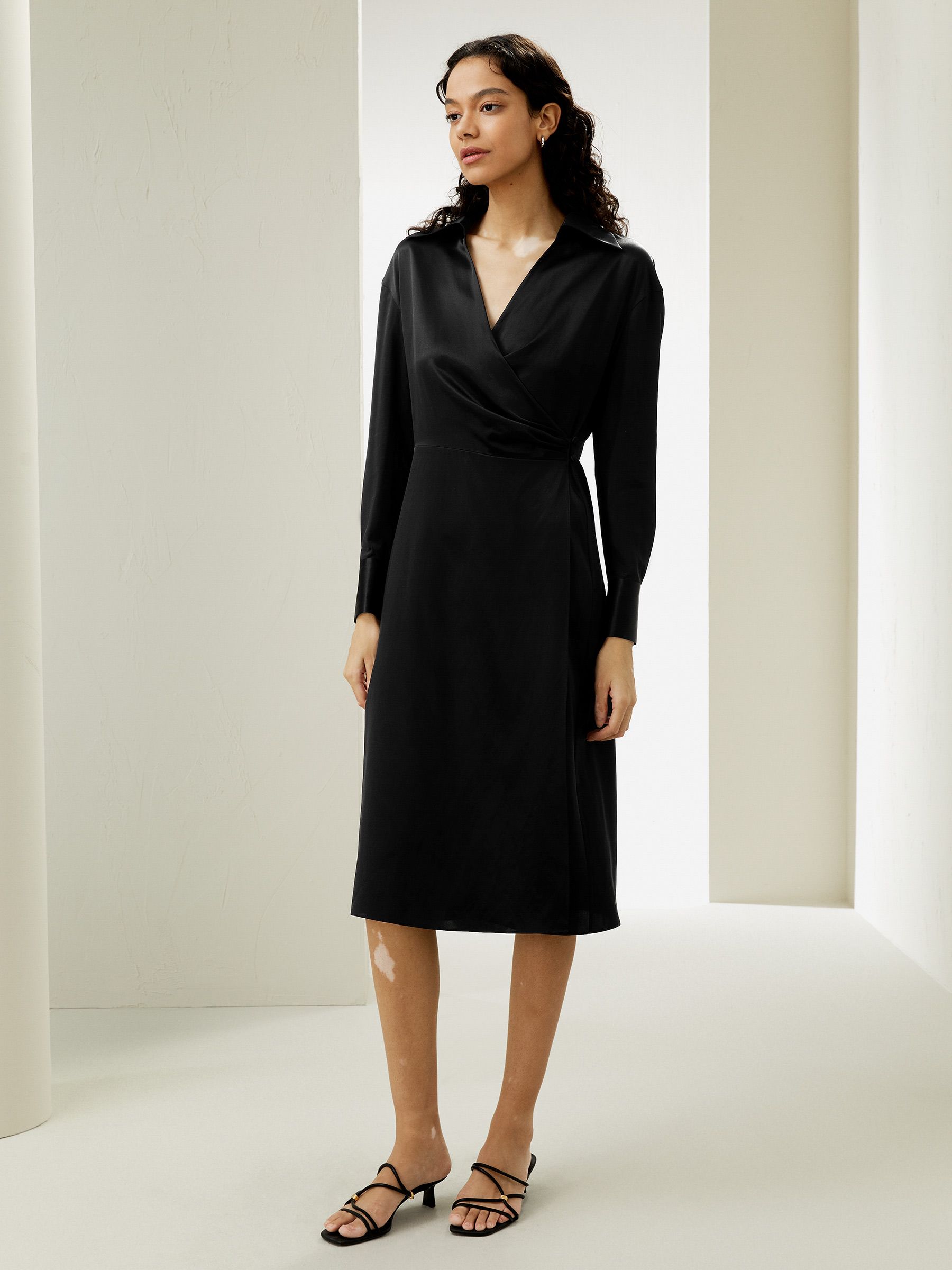 Collared Silk Wrap Dress