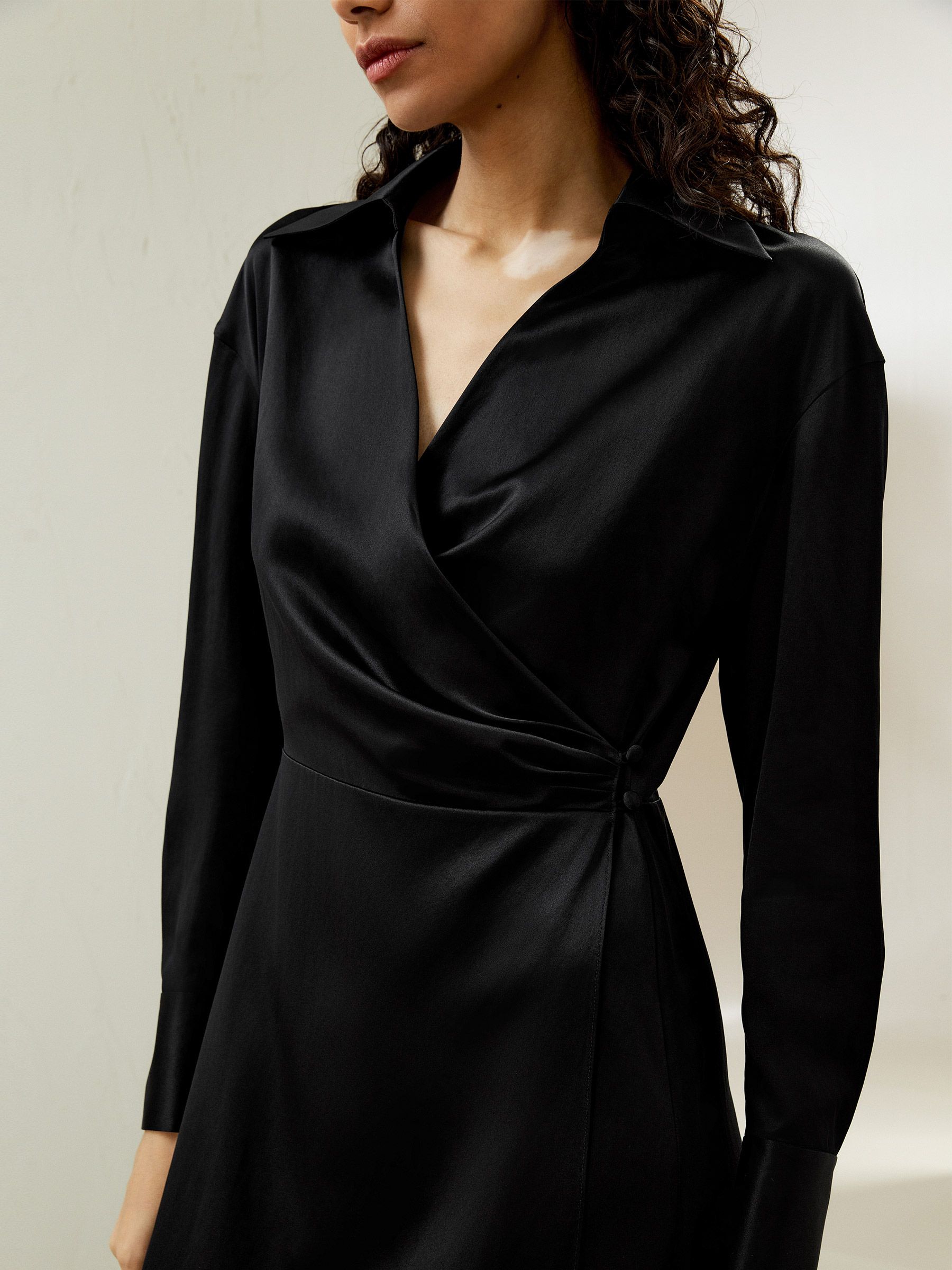 Collared Silk Wrap Dress