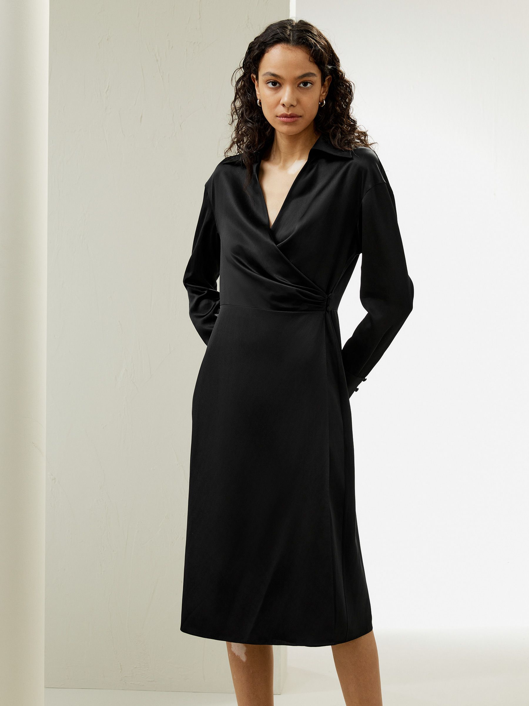 Collared Silk Wrap Dress