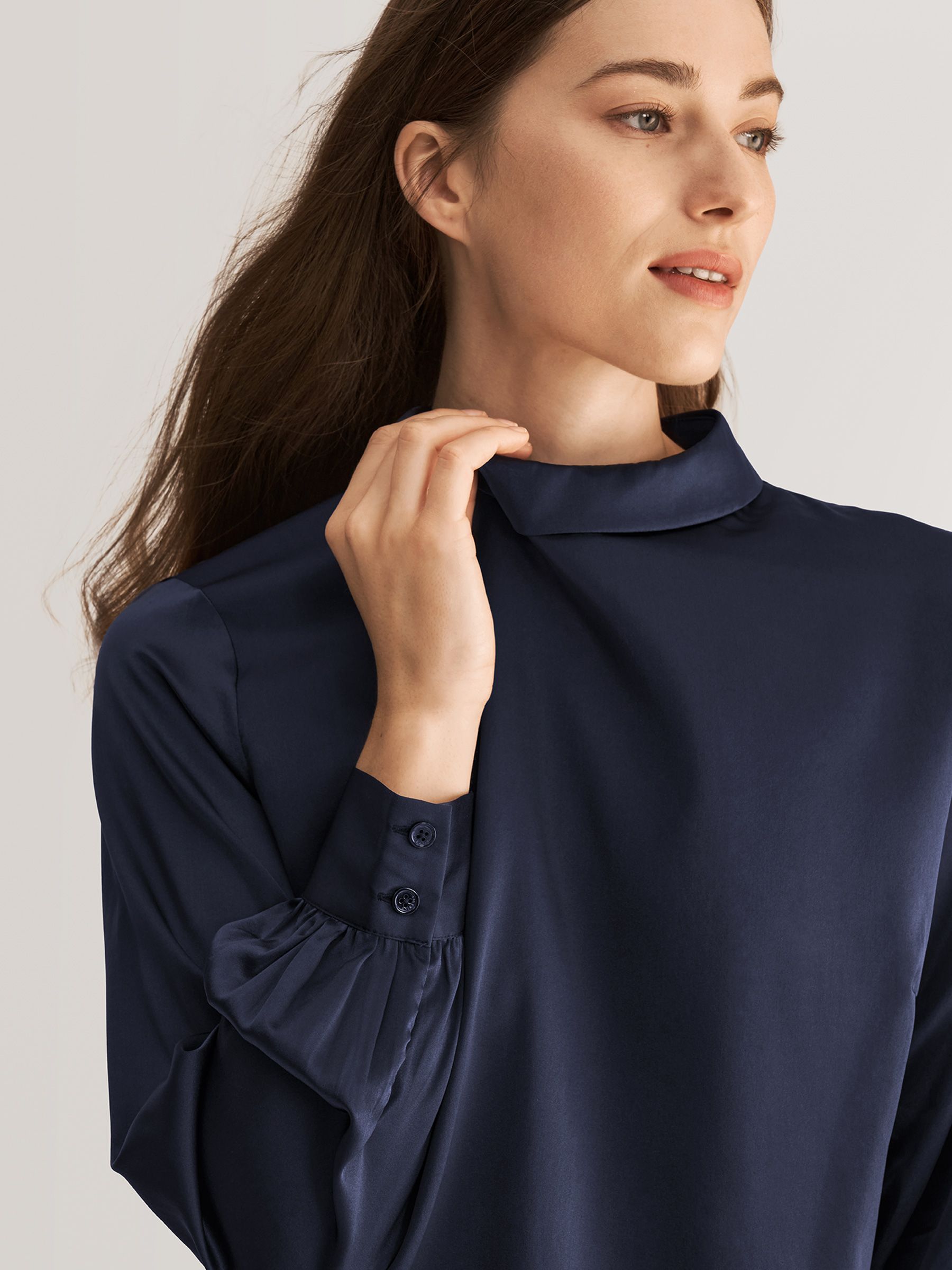 Stand Collar Long Sleeves Silk Blouse