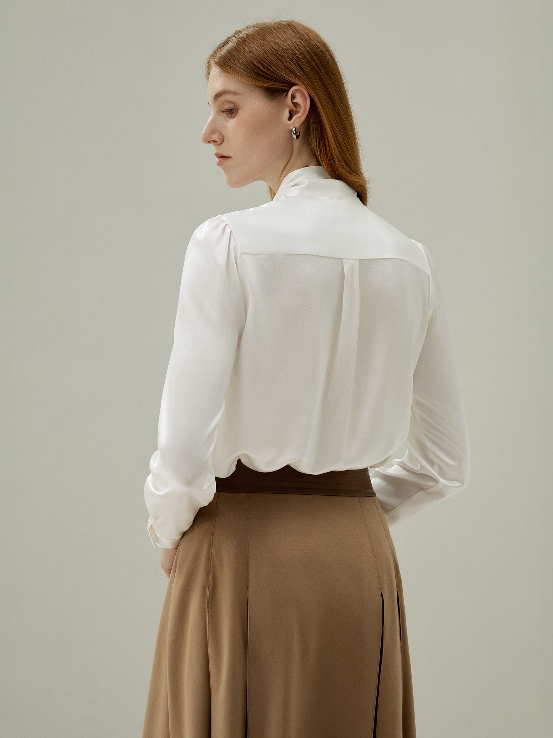 Women Bow-tie Neck Silk Blouse