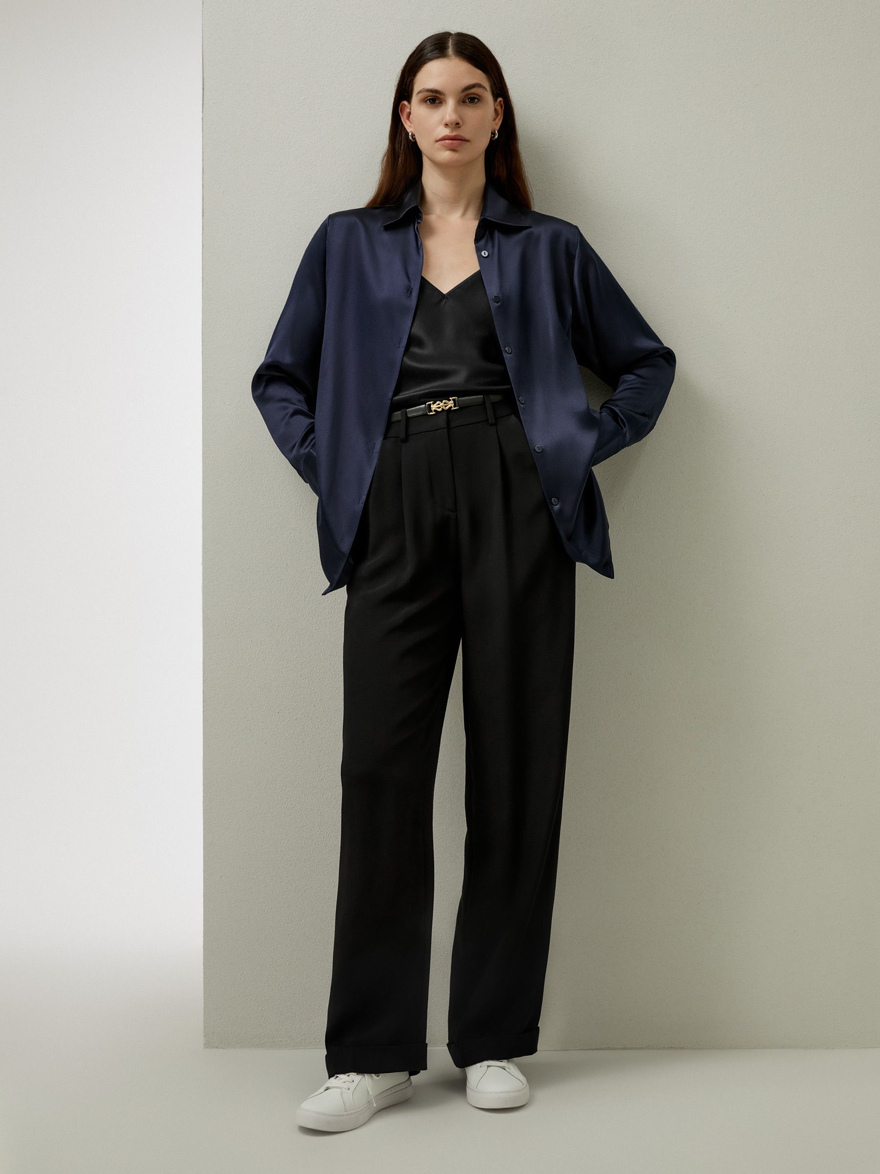 Timeless Pleated Wide-Leg Dense Silk Trousers