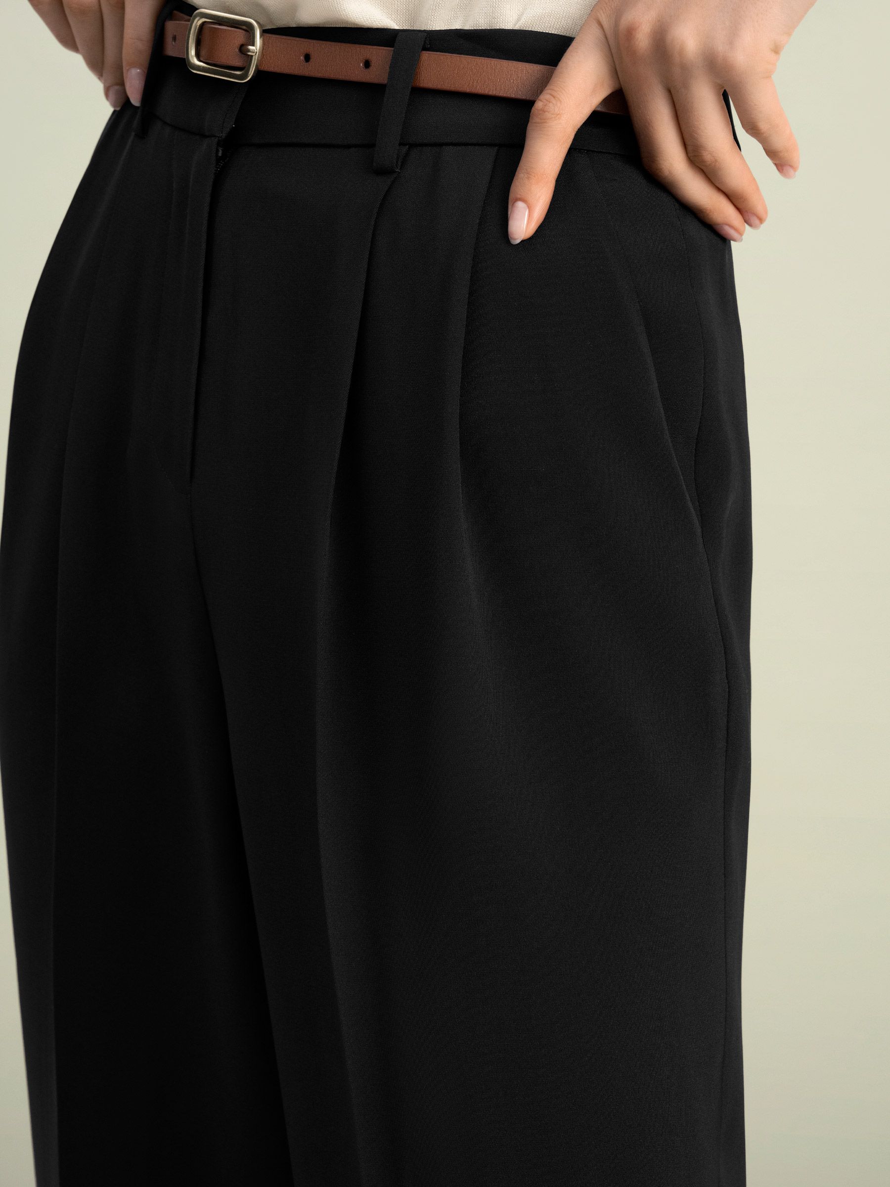 Timeless Pleated Wide-Leg Dense Silk Trousers