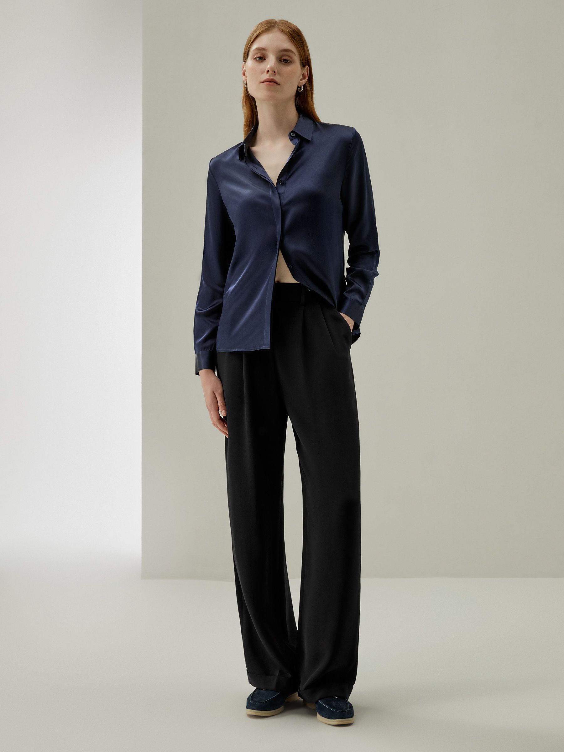 Timeless Pleated Wide-Leg Dense Silk Trousers