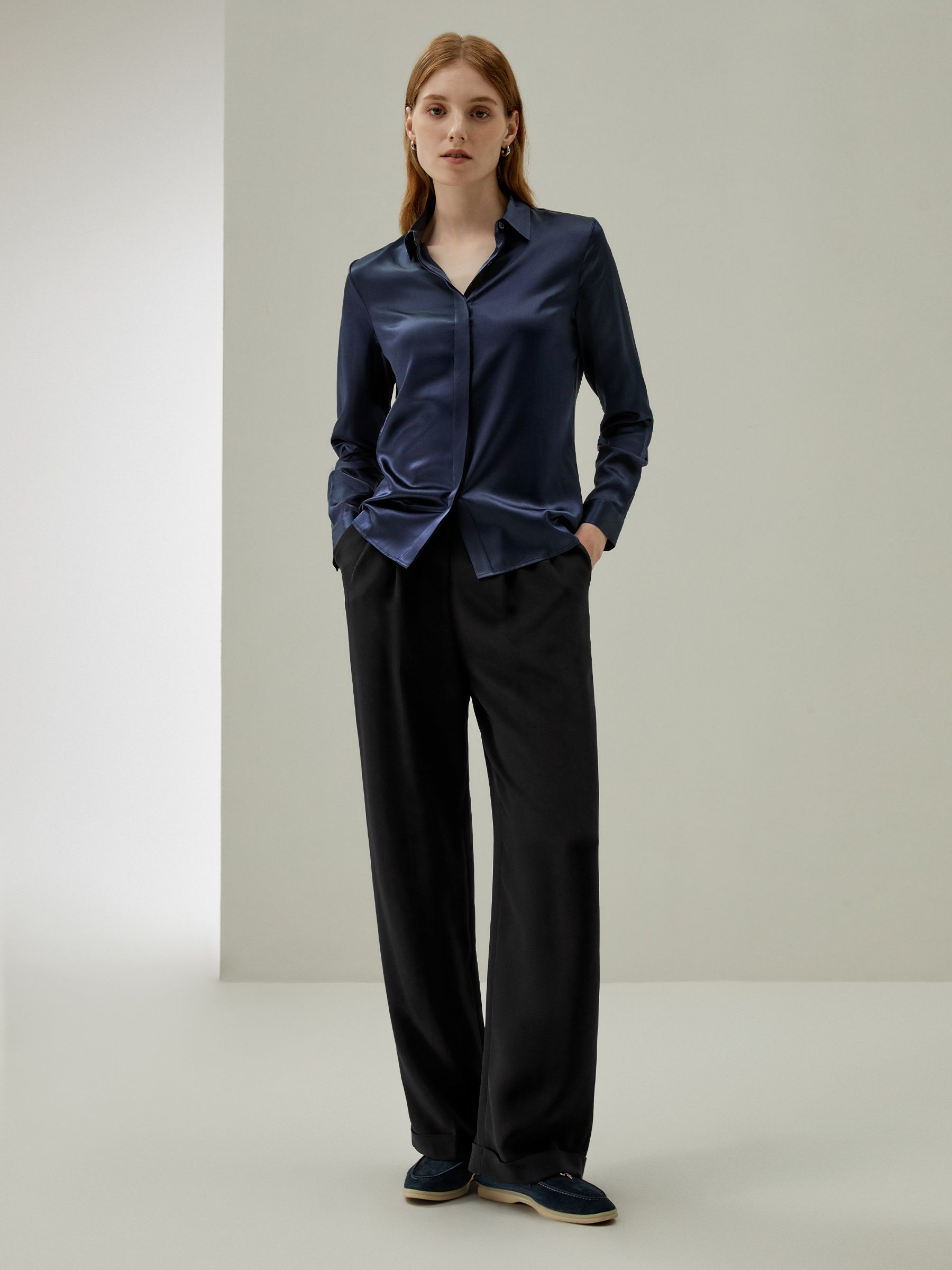 Timeless Pleated Wide-Leg Dense Silk Trousers