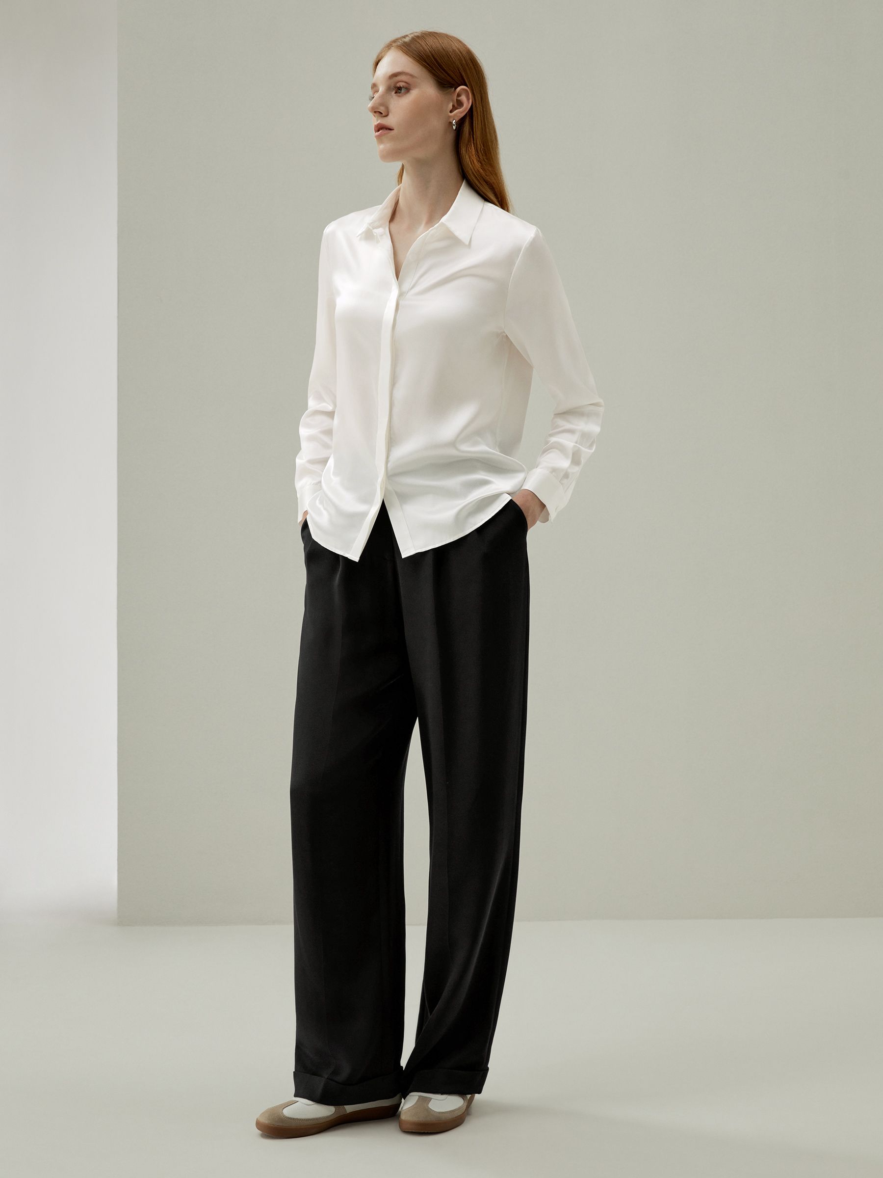 Timeless Pleated Wide-Leg Dense Silk Trousers