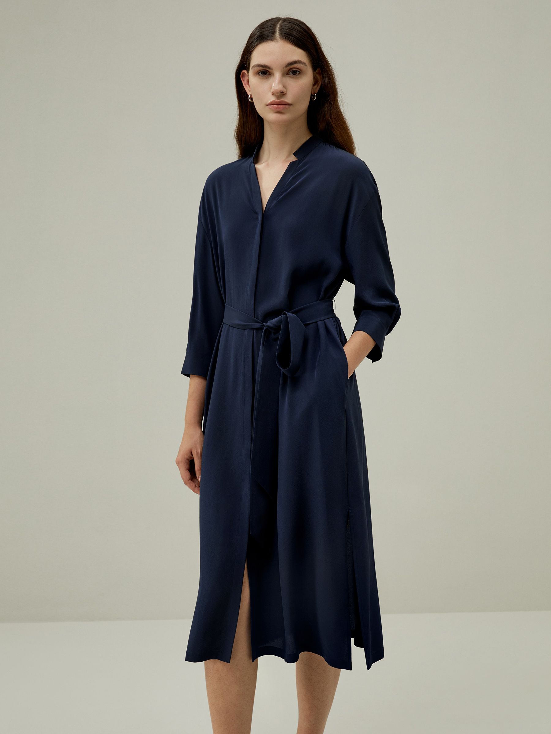 Silk Shirt Dress with Side Pocket