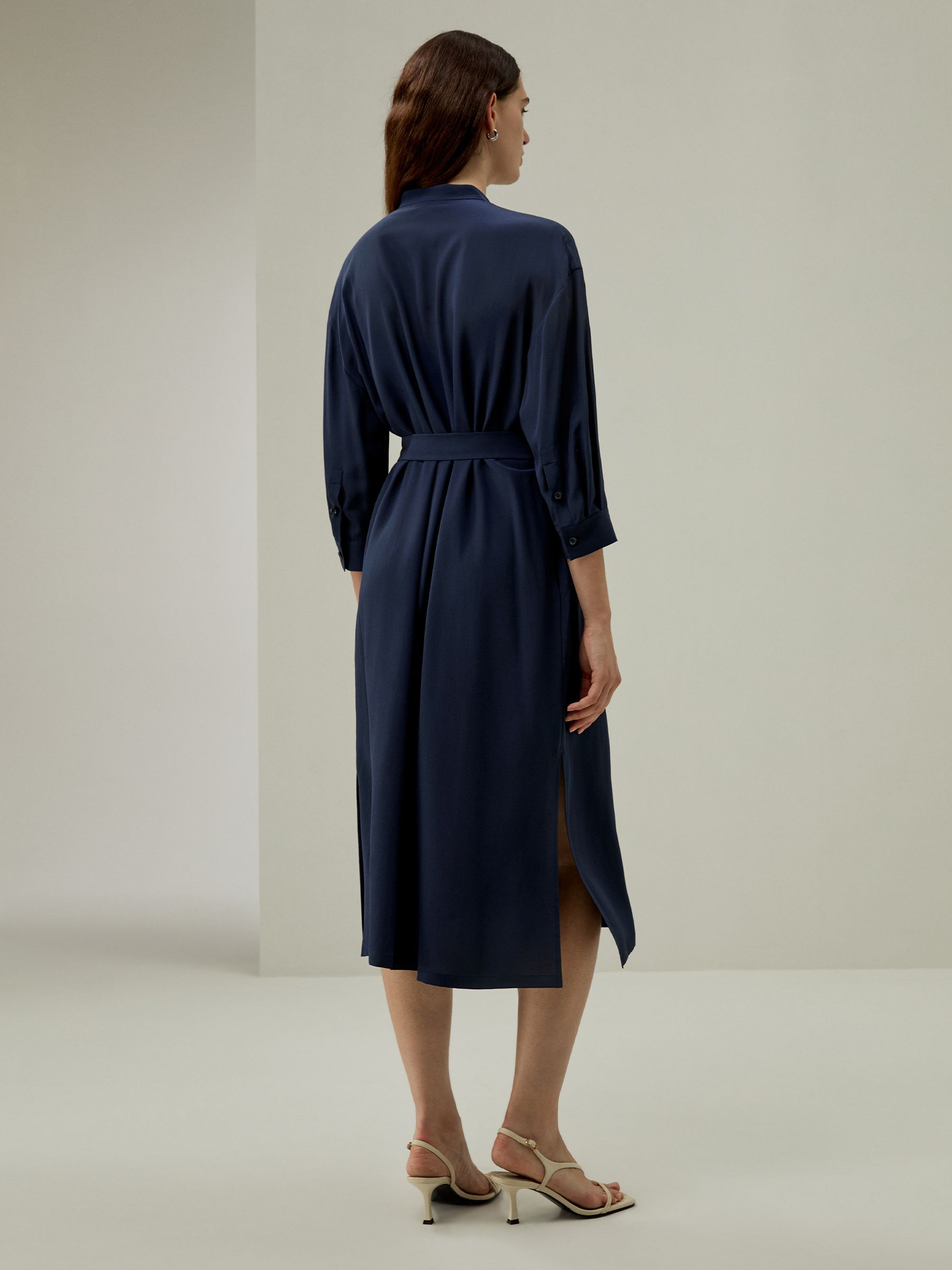 Silk Shirt Dress with Side Pocket