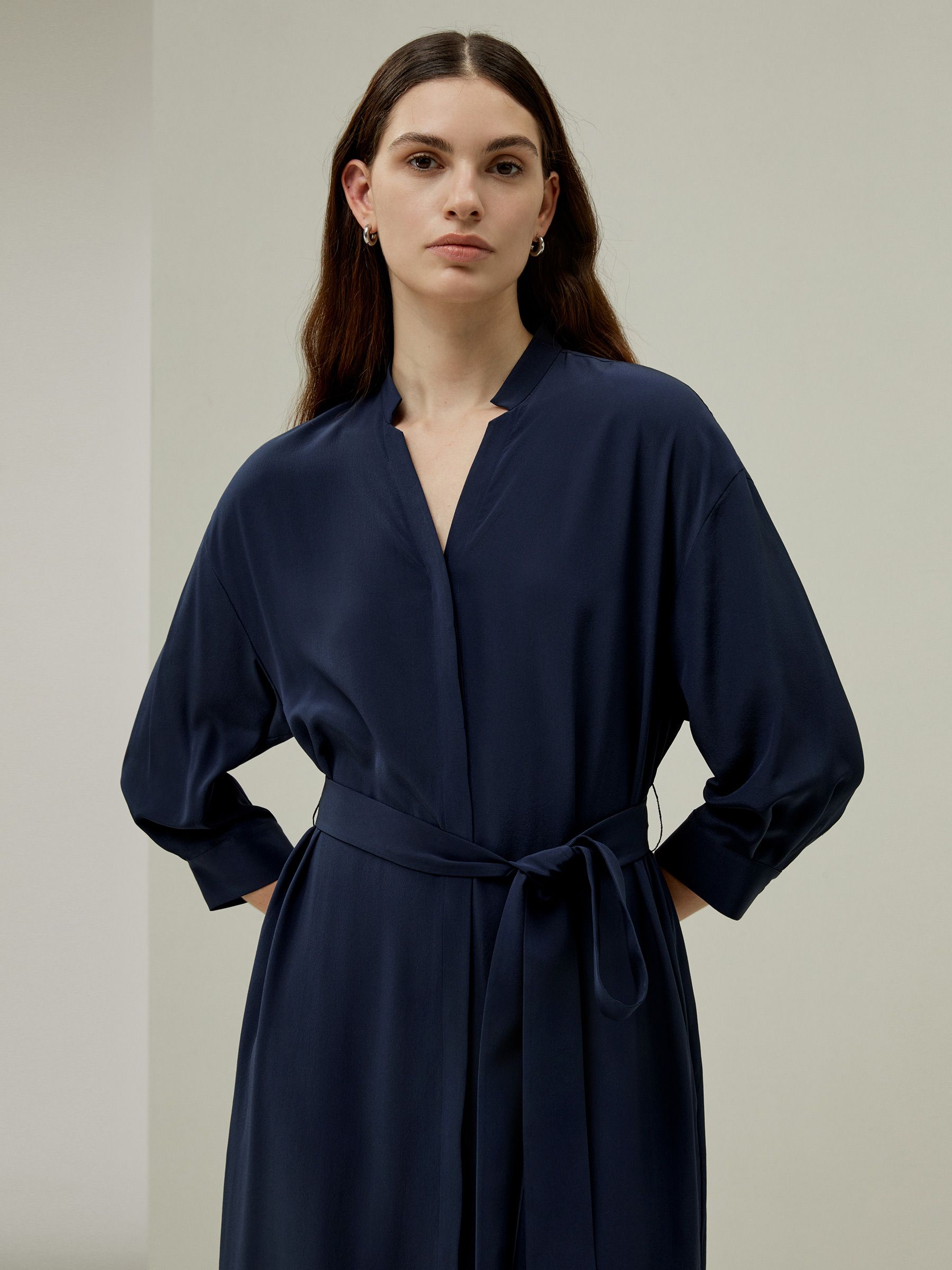 Silk Shirt Dress with Side Pocket