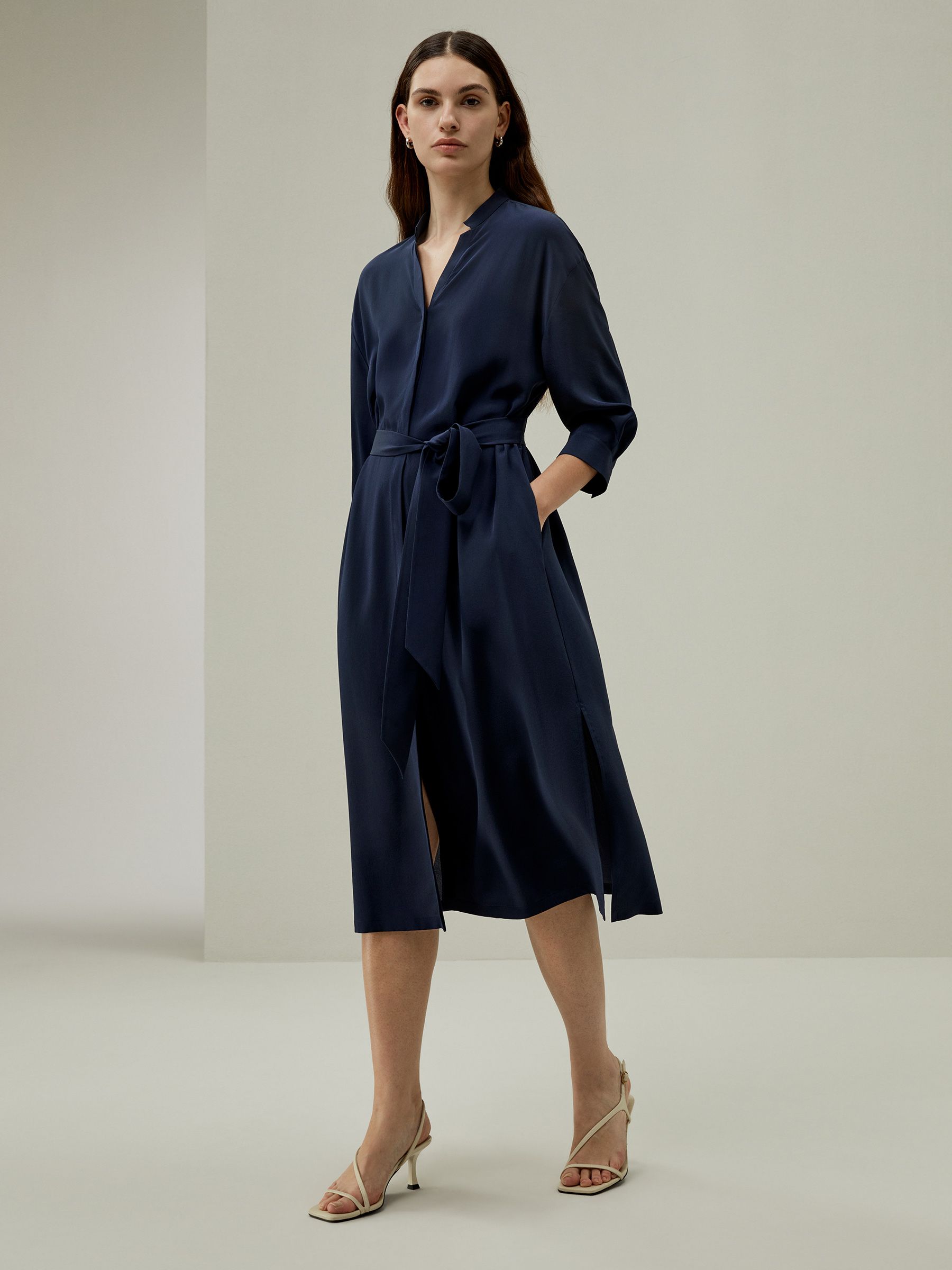 Silk Shirt Dress with Side Pocket