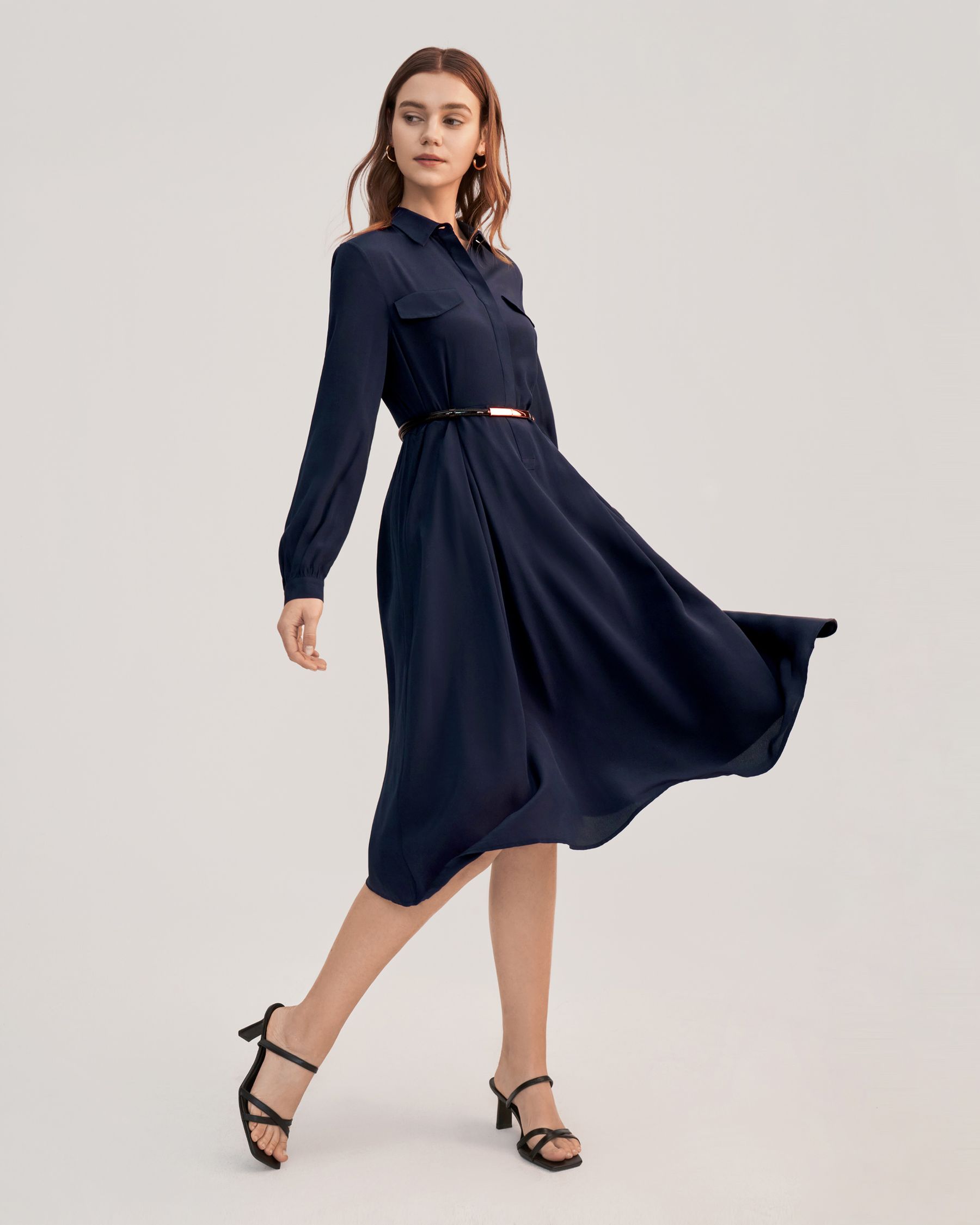 Women's Long Sleeve Retro Graceful Silk Dress