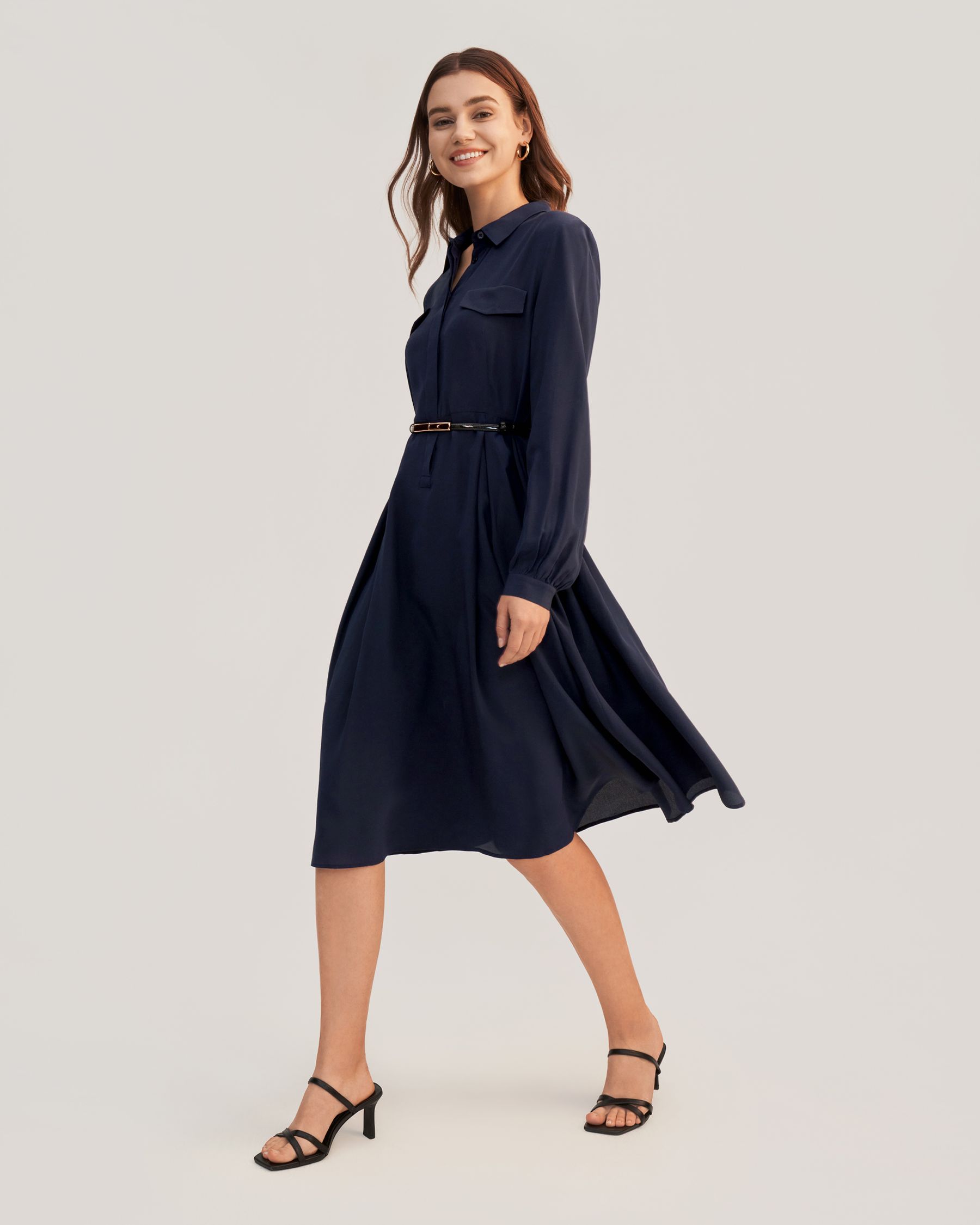 Women's Long Sleeve Retro Graceful Silk Dress