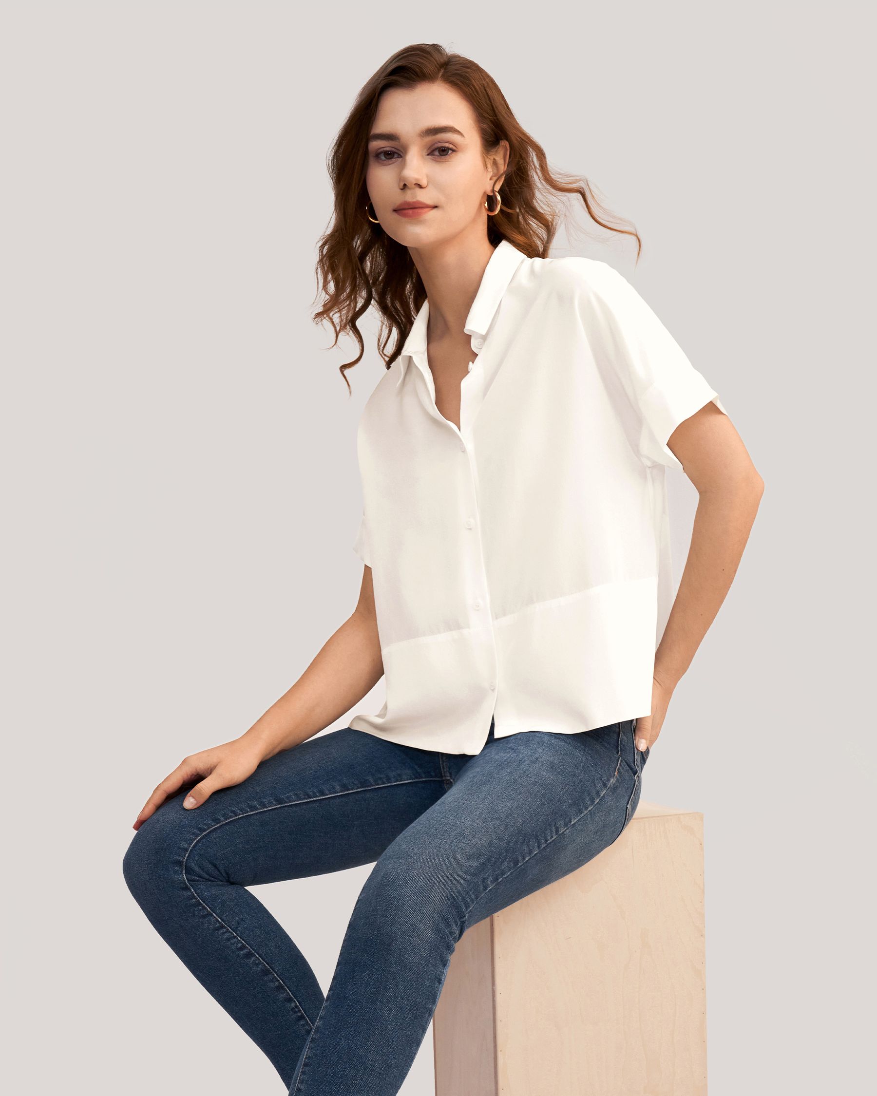 Women Casual Short Sleeves Loose Silk T-Shirt