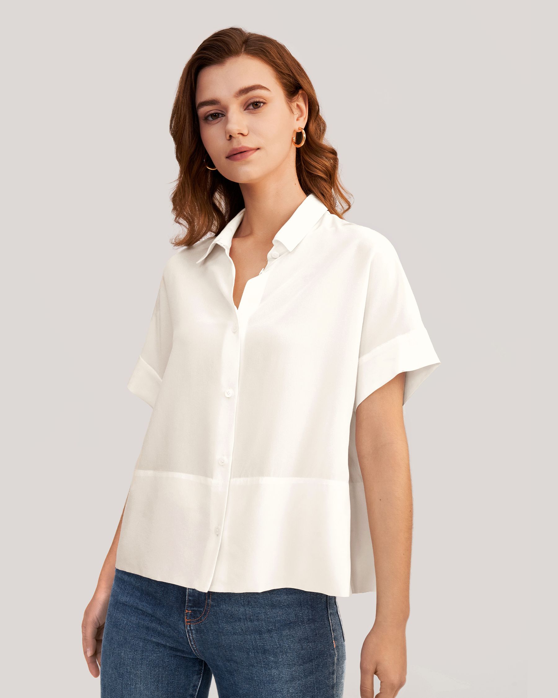 Women Casual Short Sleeves Loose Silk T-Shirt