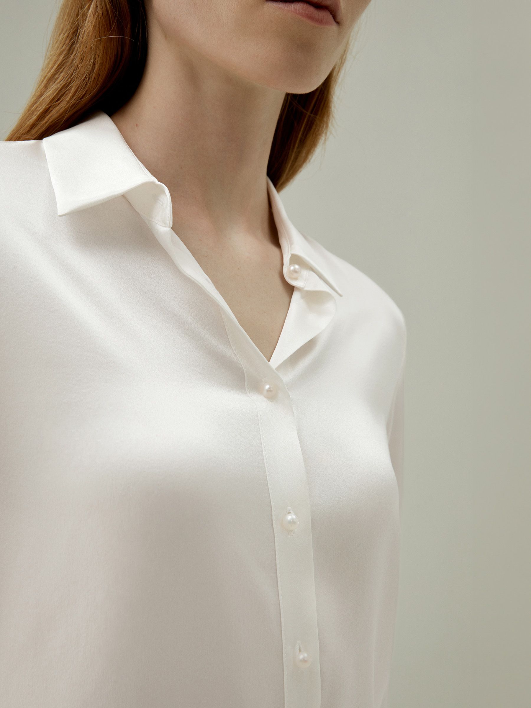 Women Classic Pearl Button Silk Shirt