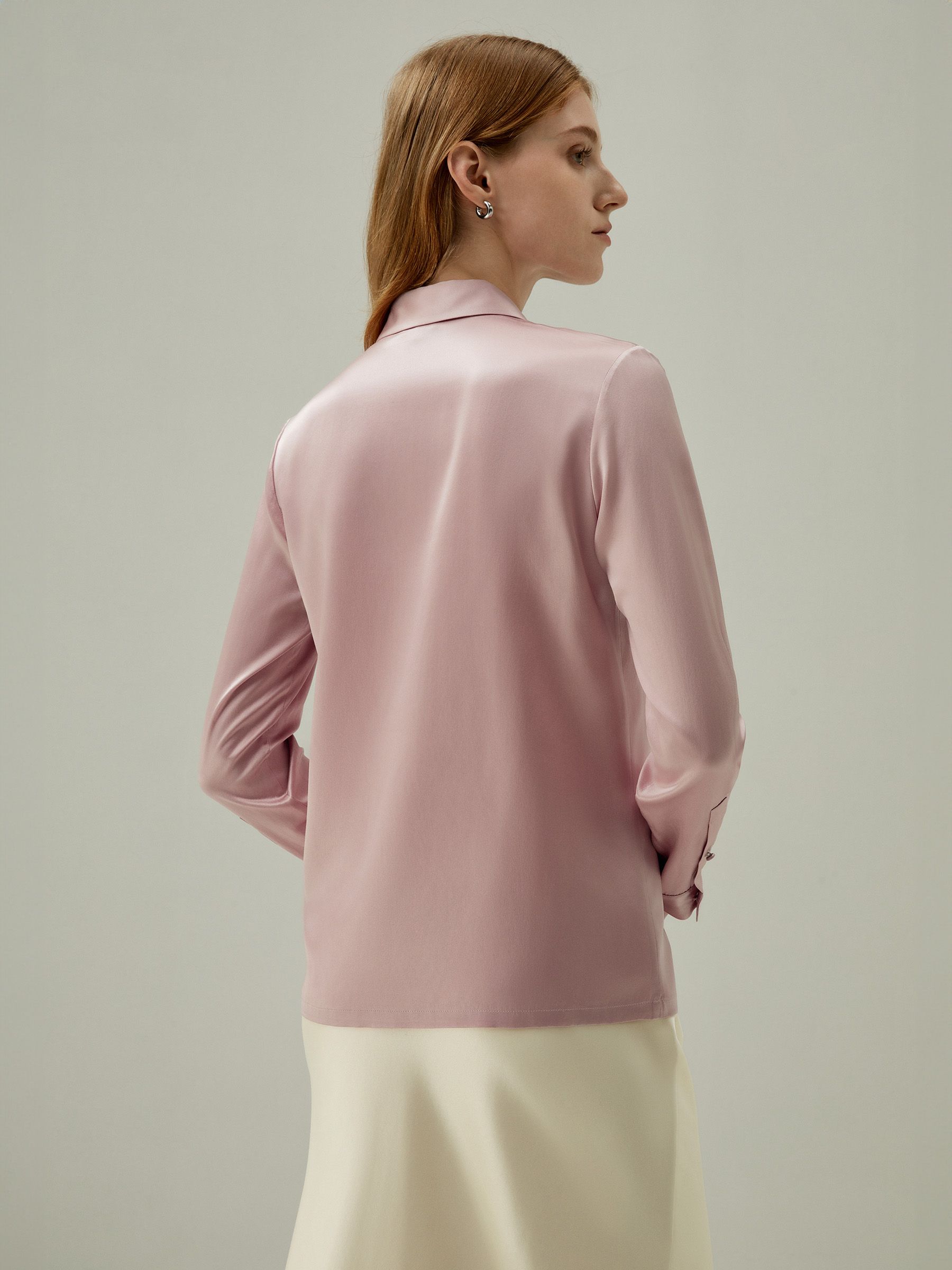 Women Classic Pearl Button Silk Shirt