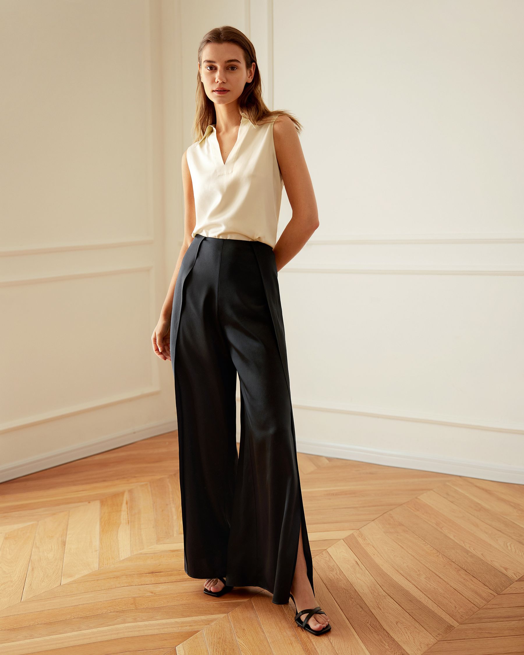 High-Waisted Silk Ginkgo Pant